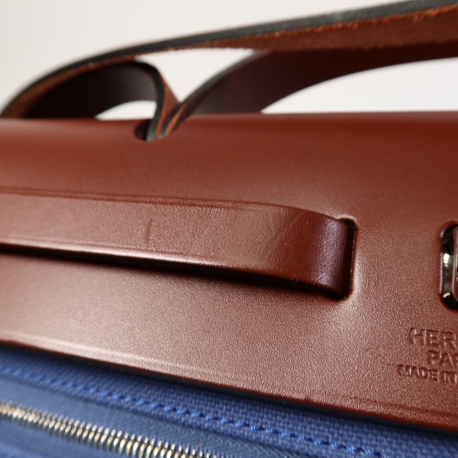 HERMES 帆布Herbag PM手挽肩背兩用袋Bleu Agate/Rouge H