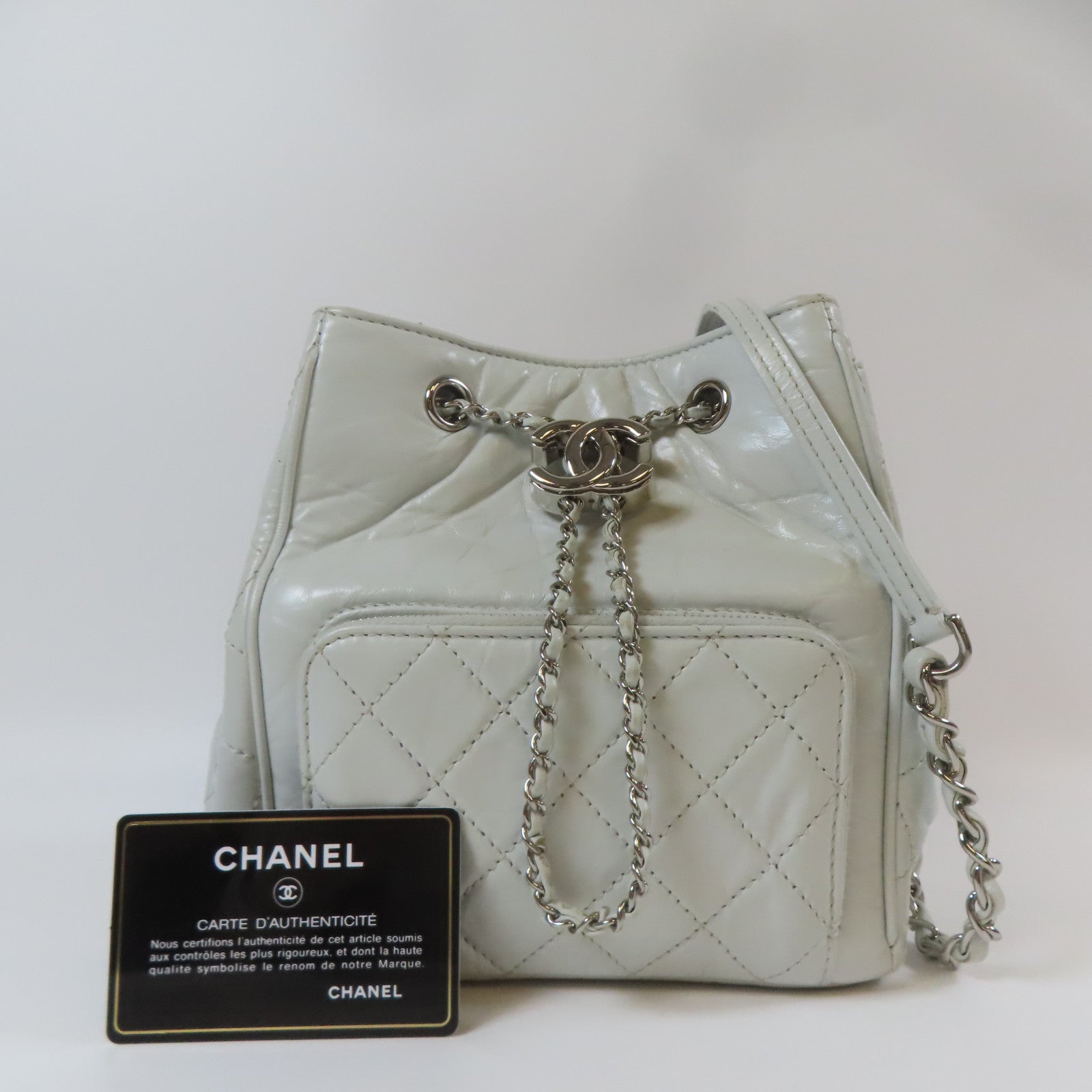 CHANEL 【激減優惠】菱格牛皮皮革Chain Shoulder Bag銀扣鏈帶肩背袋灰色