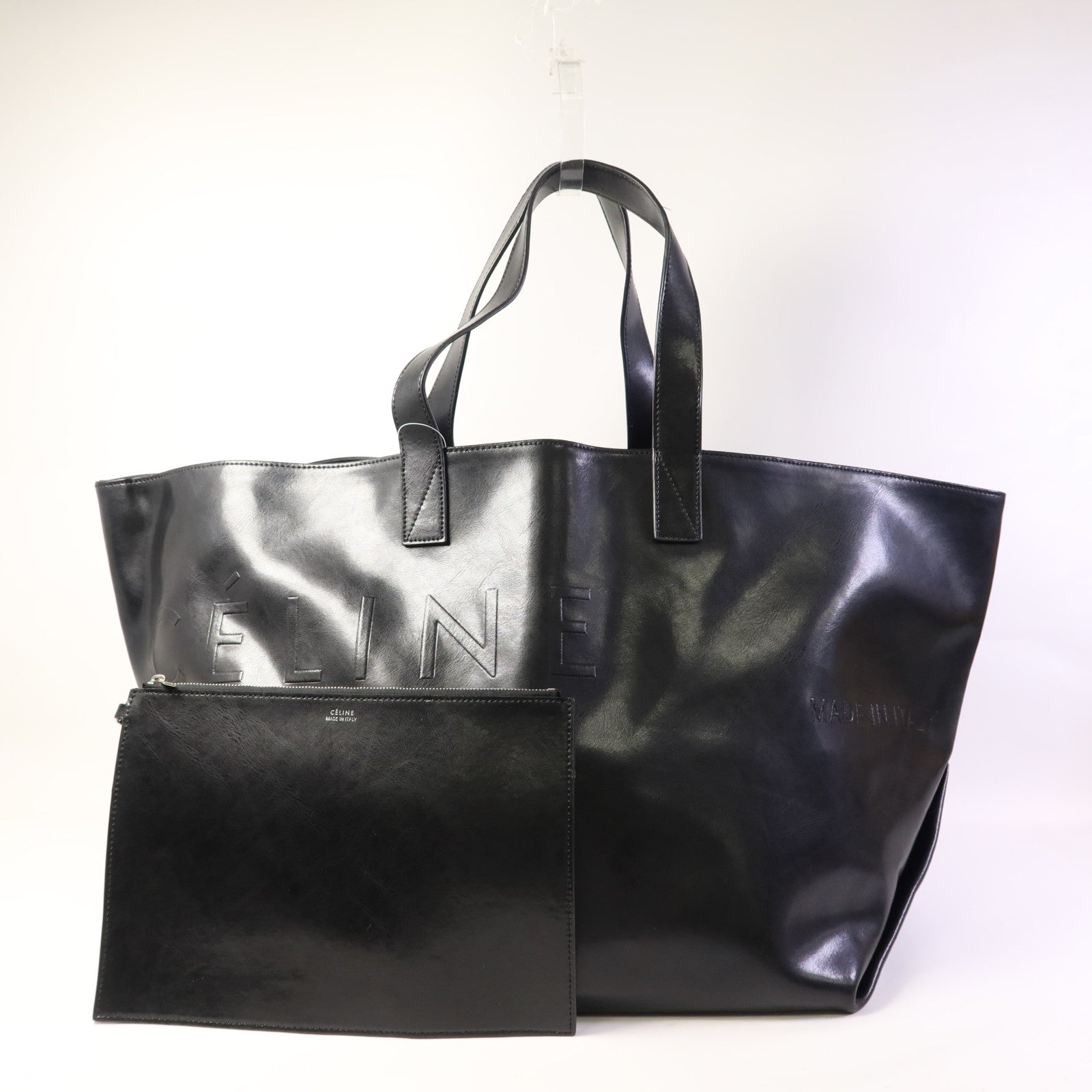 CELINE 牛皮皮革Tote Bag銀扣手挽袋