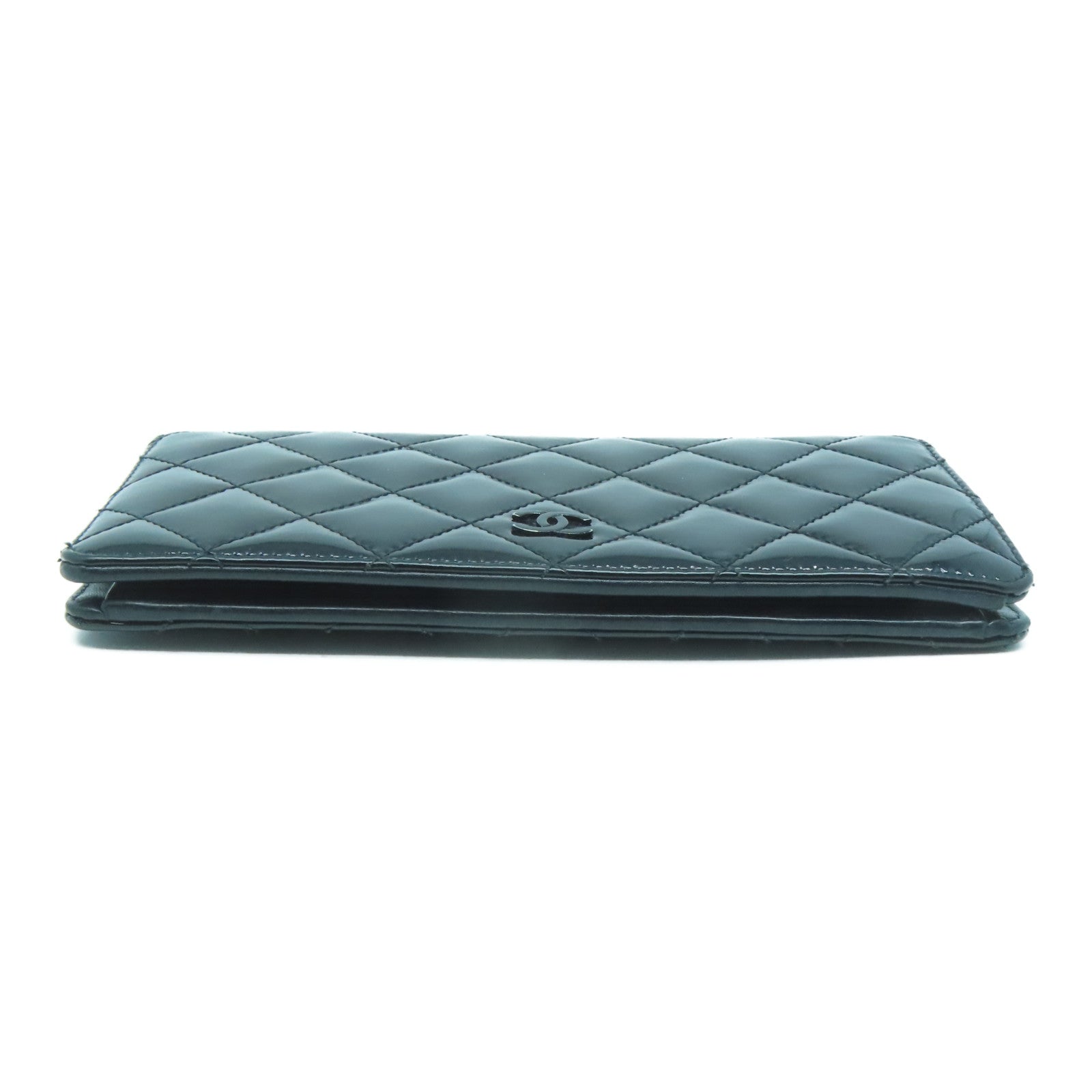 CHANEL 【激減優惠】菱格漆皮皮革Long Wallet銀扣長錢包黑色