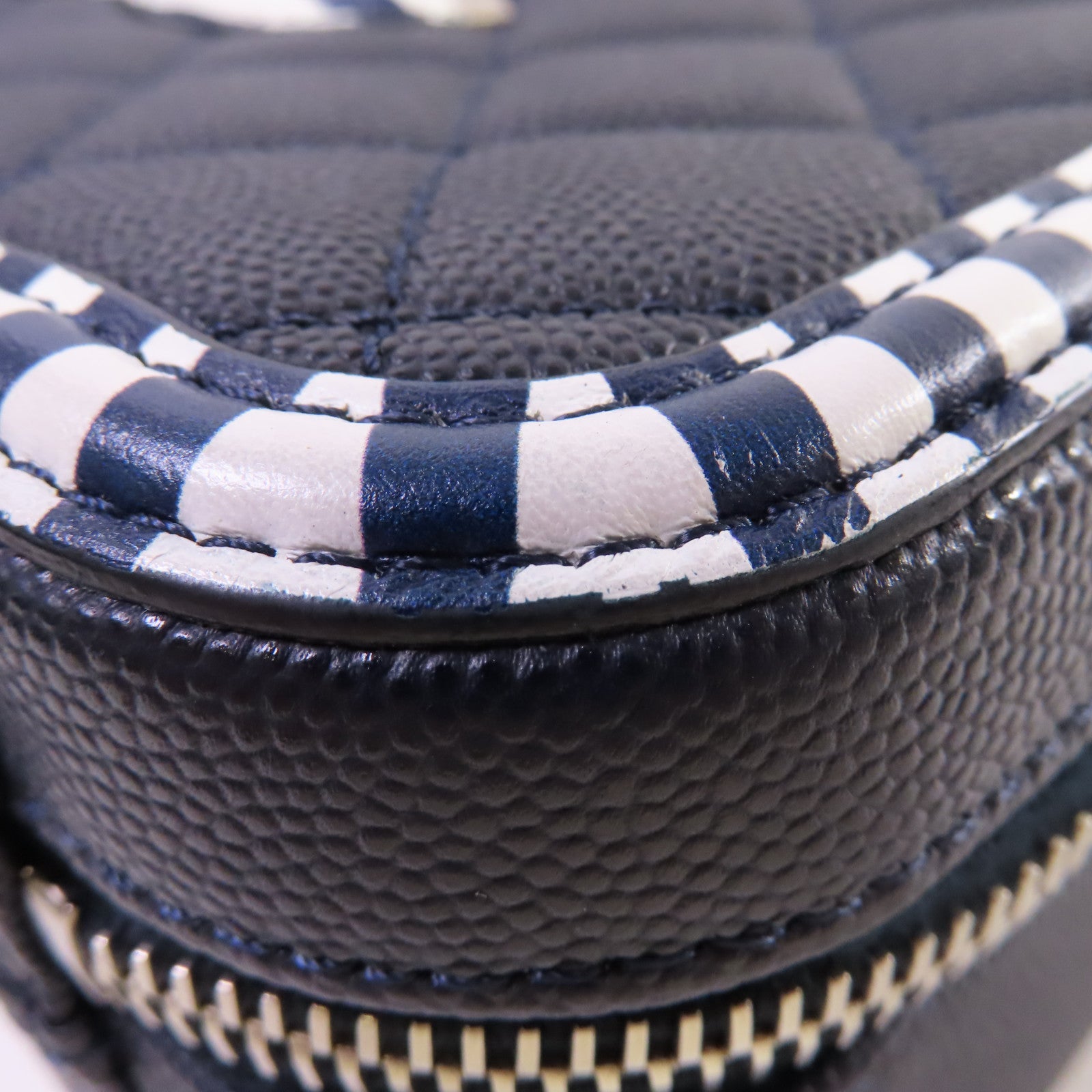 CHANEL 菱格Caviar皮革Vanity Case 2way Shoulder Bag銀扣鏈帶手挽肩背兩用袋深藍色