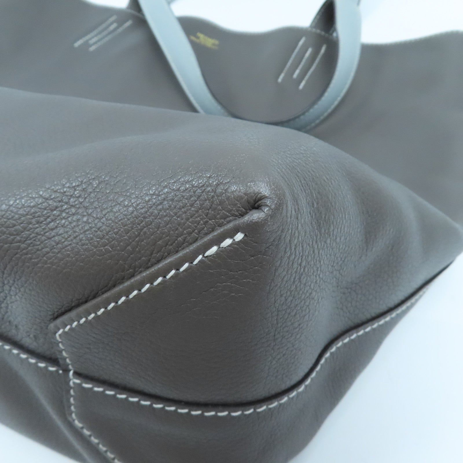 HERMES Clemence皮革Double Sens肩背袋冰河藍/錫灰色