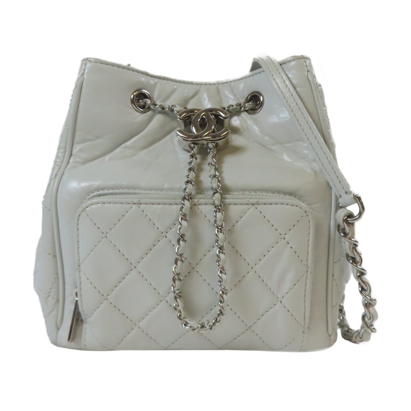 CHANEL 【激減優惠】菱格牛皮皮革Chain Shoulder Bag銀扣鏈帶肩背袋灰色