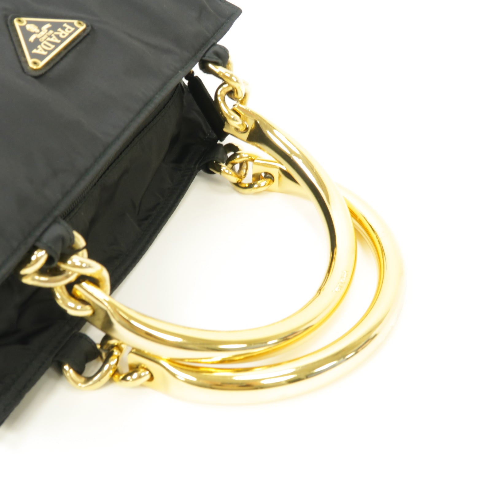 PRADA 尼龍Tessuto Metallo金扣手挽袋黑色