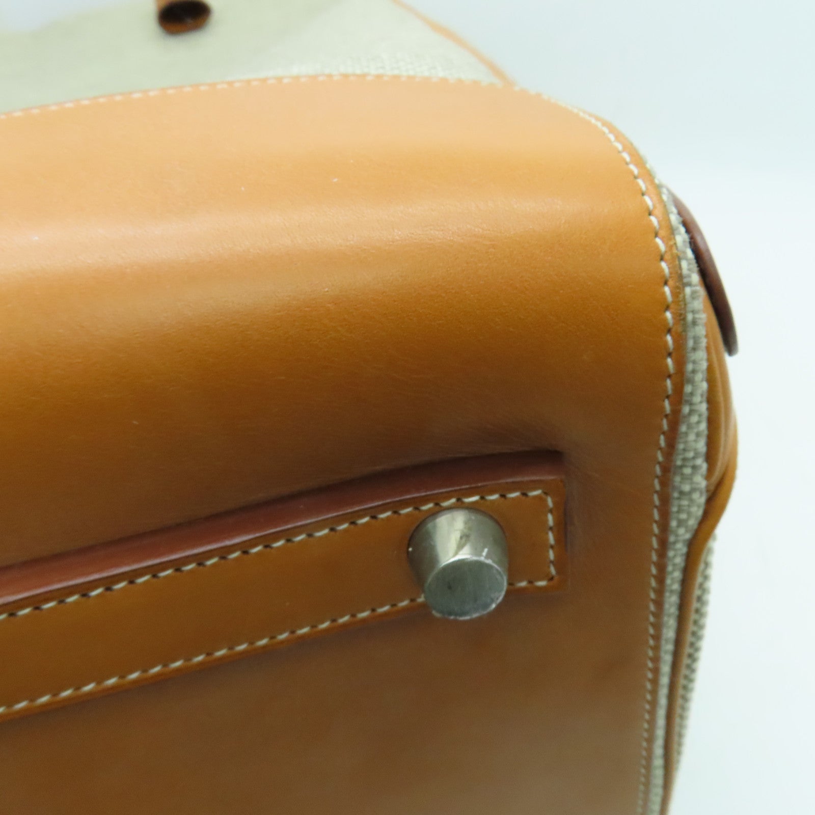HERMES 【激減優惠】帆布Caleche Rolling Luggage銀扣行李箱米色/啡色