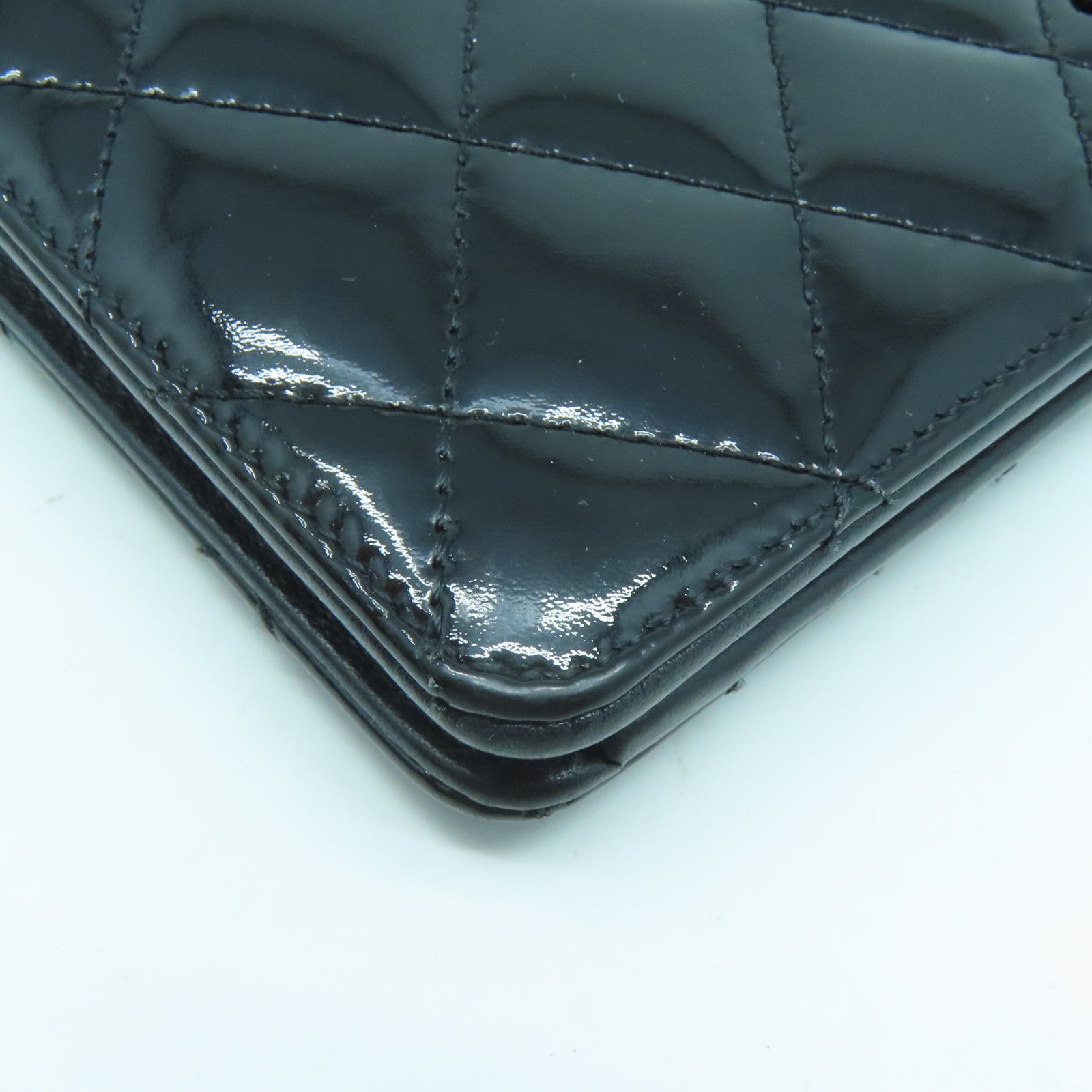 CHANEL 【激減優惠】菱格漆皮皮革Long Wallet銀扣長錢包黑色
