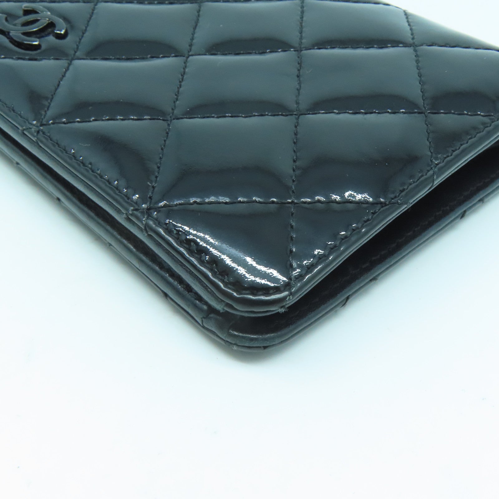 CHANEL 【激減優惠】菱格漆皮皮革Long Wallet銀扣長錢包黑色