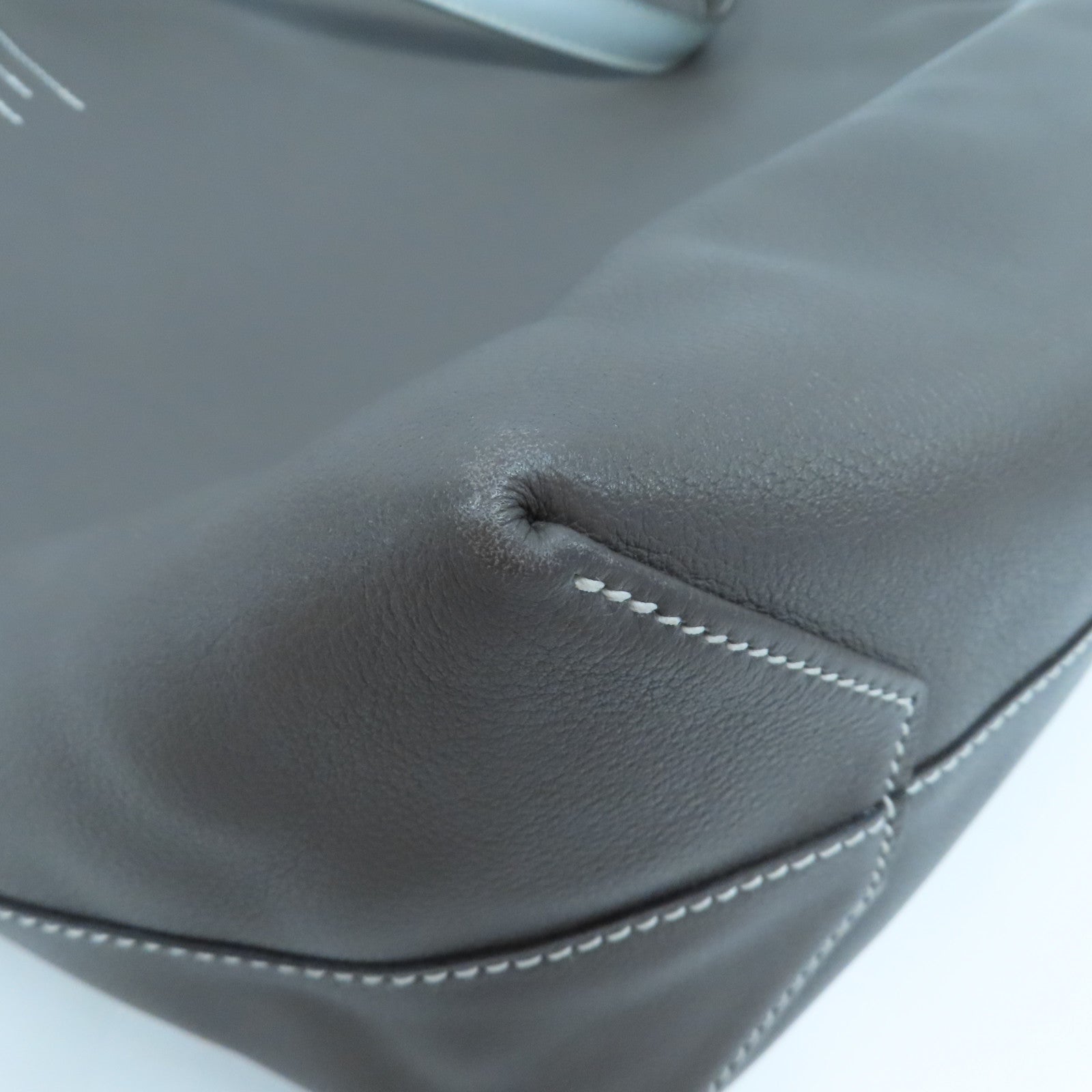 HERMES Clemence皮革Double Sens肩背袋冰河藍/錫灰色
