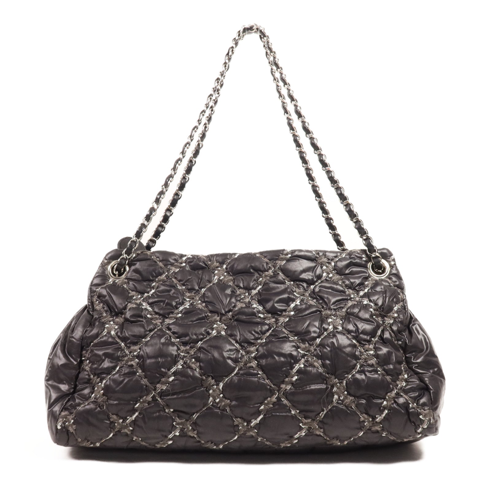 CHANEL 尼龍Shoulder Bag銀扣鏈帶肩背袋