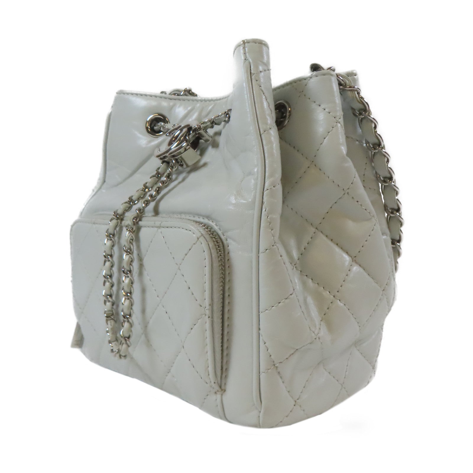 CHANEL 【激減優惠】菱格牛皮皮革Chain Shoulder Bag銀扣鏈帶肩背袋灰色
