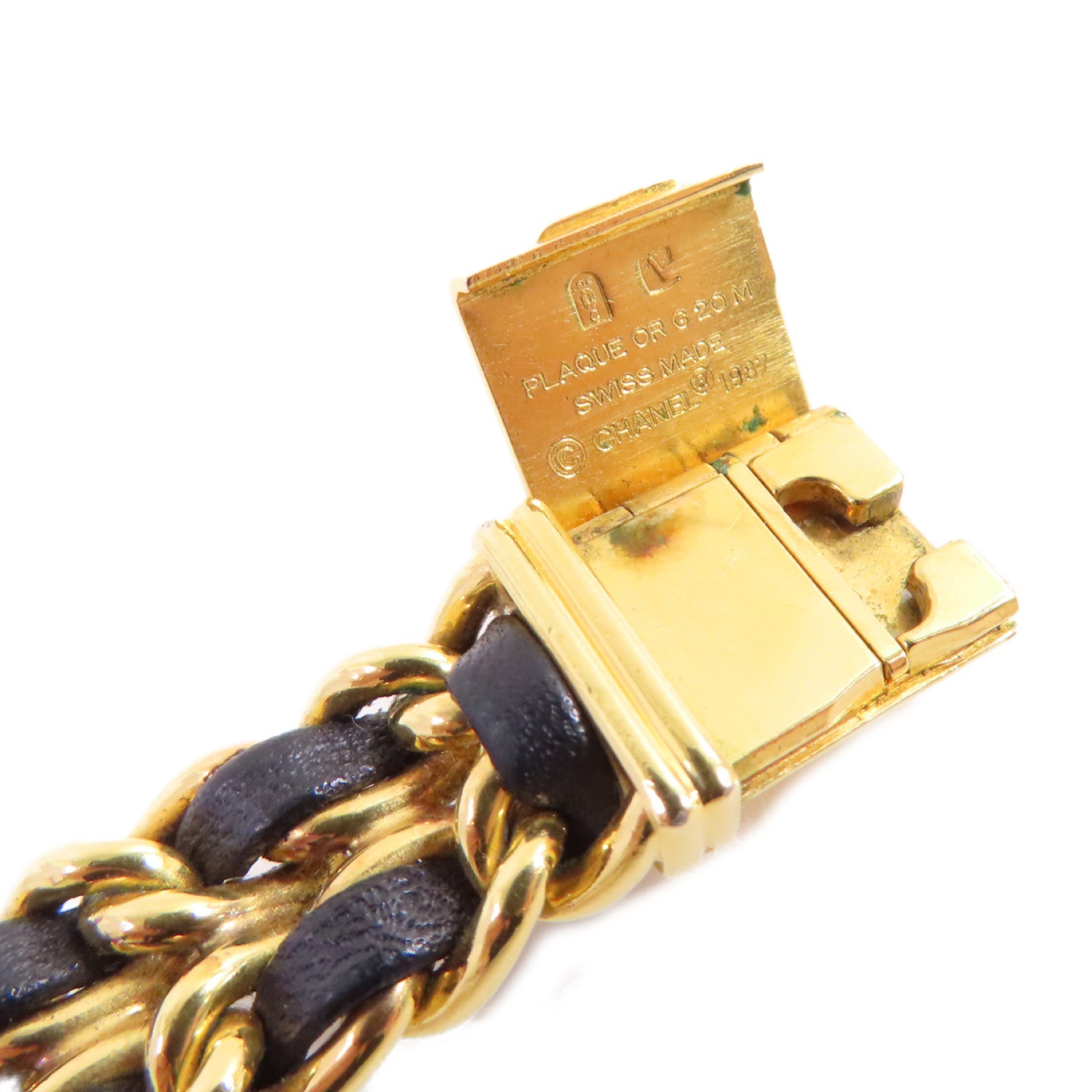 CHANEL Premiere L Watch/不鏽鋼/鍍金/皮帶金扣石英機芯手錶黑色/金色