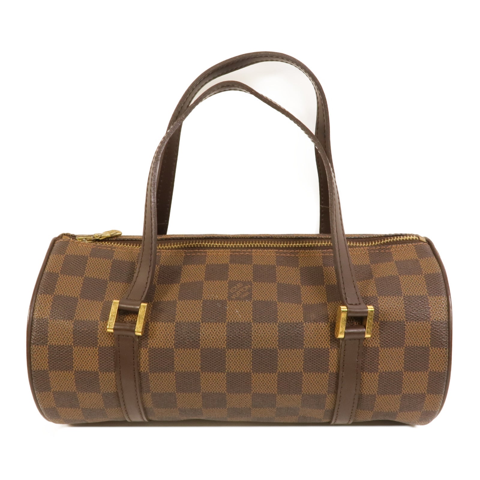 LOUIS VUITTON Damier Papillon PM金扣手挽袋棕色