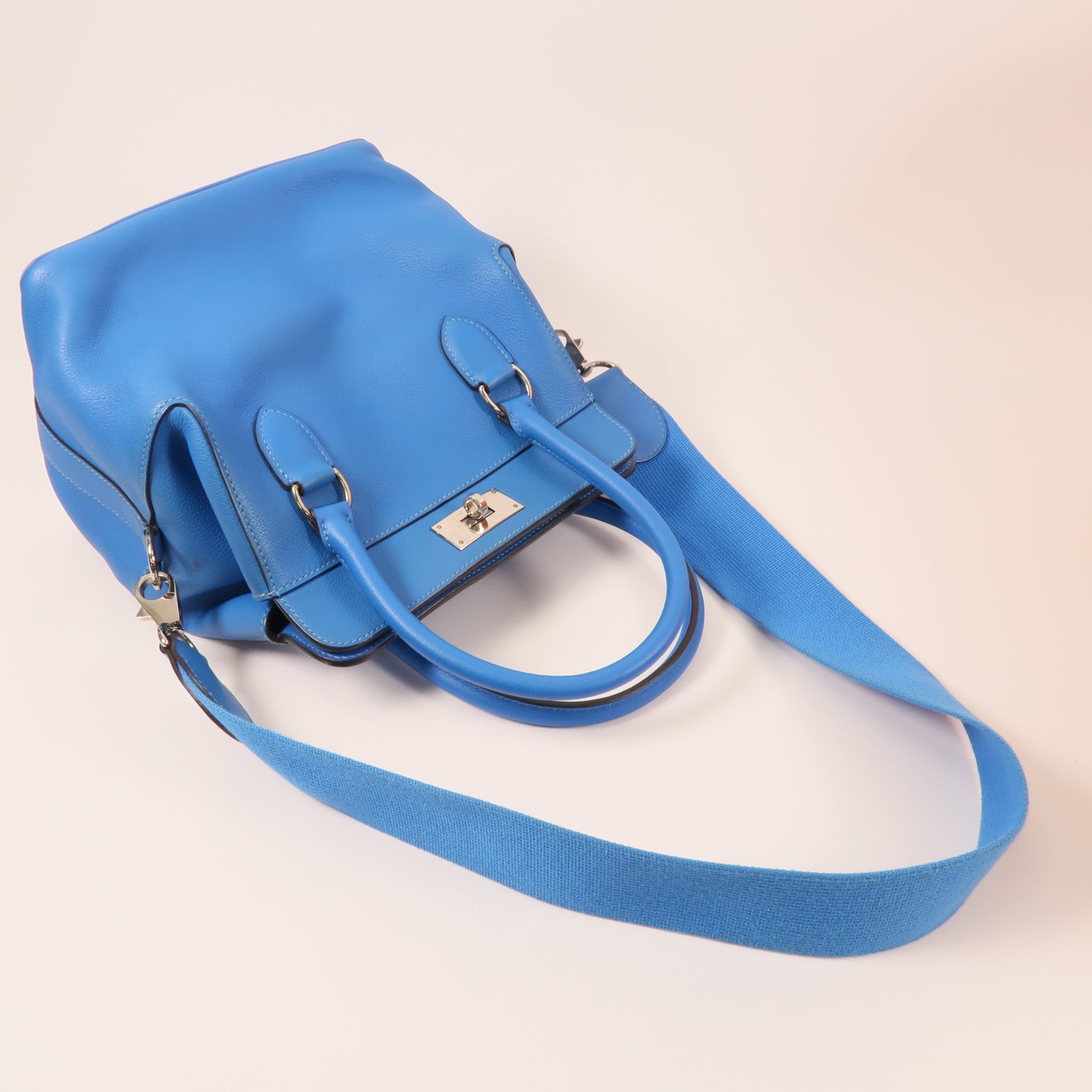 HERMES Evercolor皮革Toolbox 20銀扣手挽肩背兩用袋Bleu Hydra