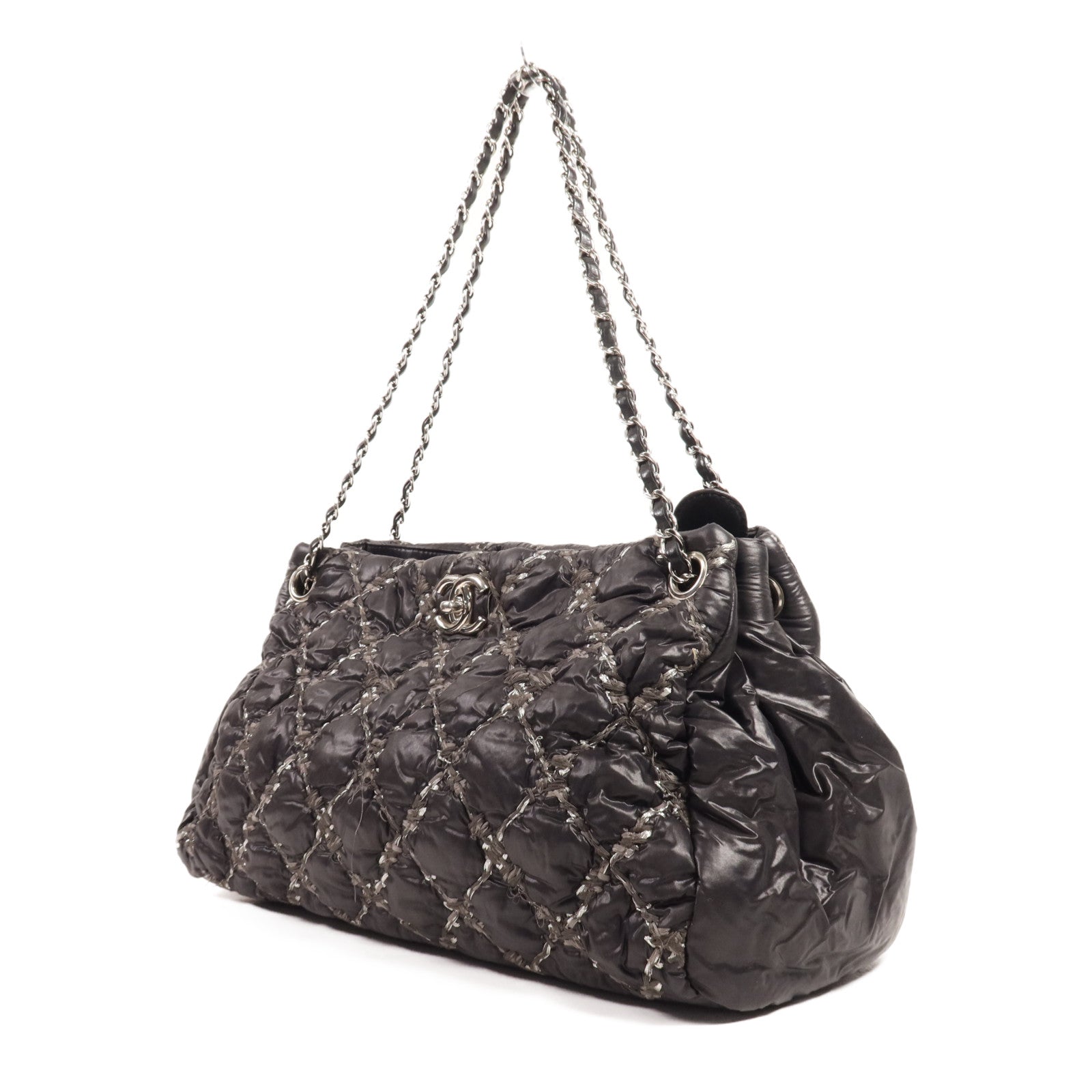 CHANEL 尼龍Shoulder Bag銀扣鏈帶肩背袋