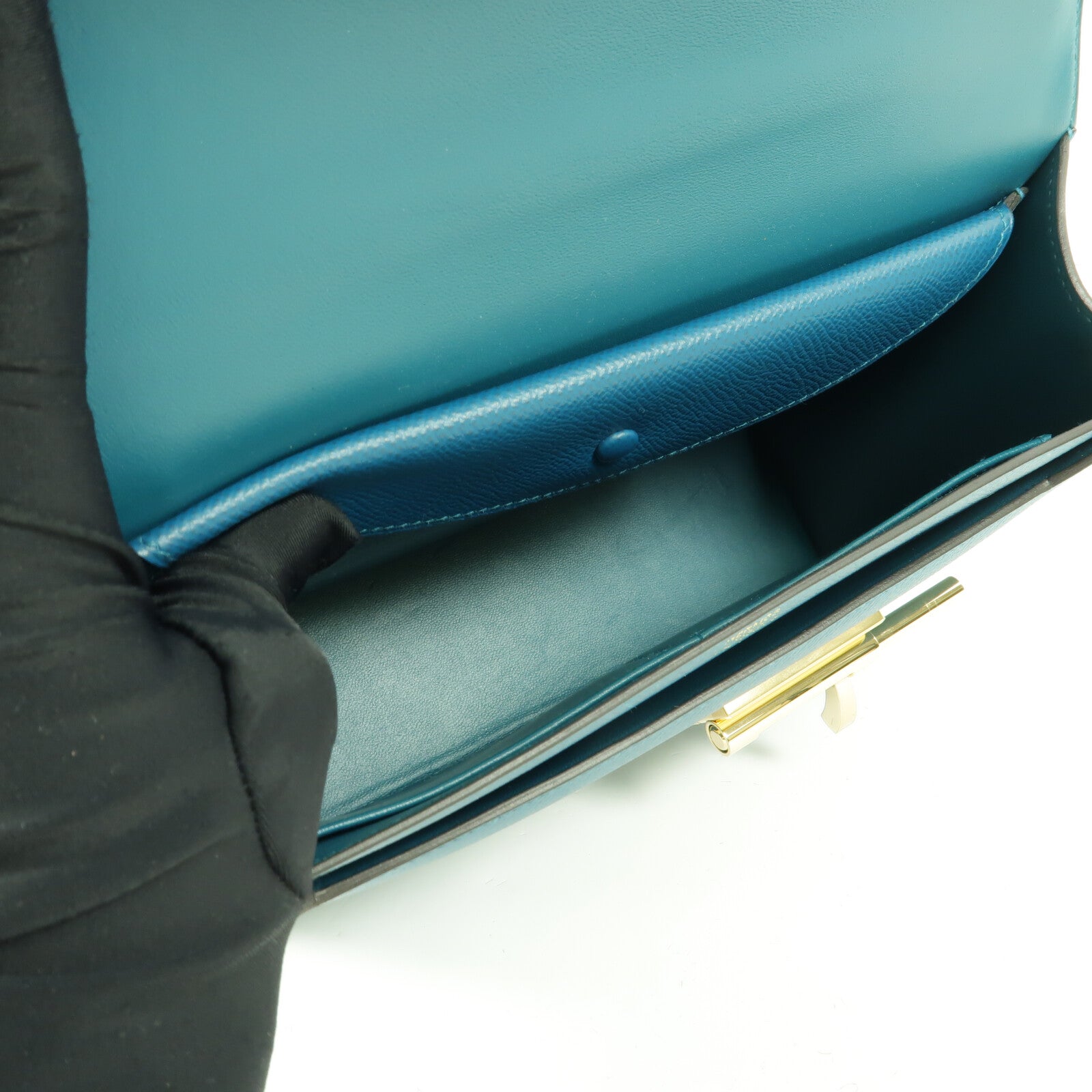 HERMES Epsom皮革Verrou 23肩背袋Vert Bosphore