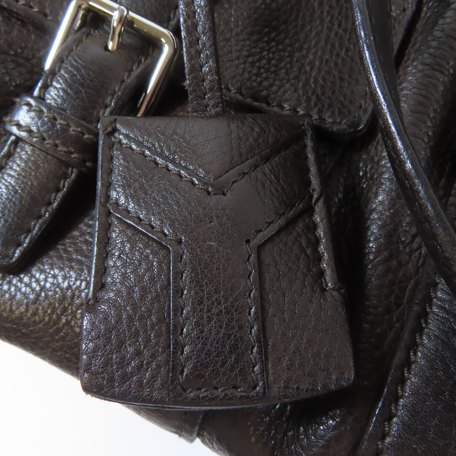 SAINT LAURENT 【激減優惠】牛皮皮革Shoulder Bag銀扣肩背袋啡色