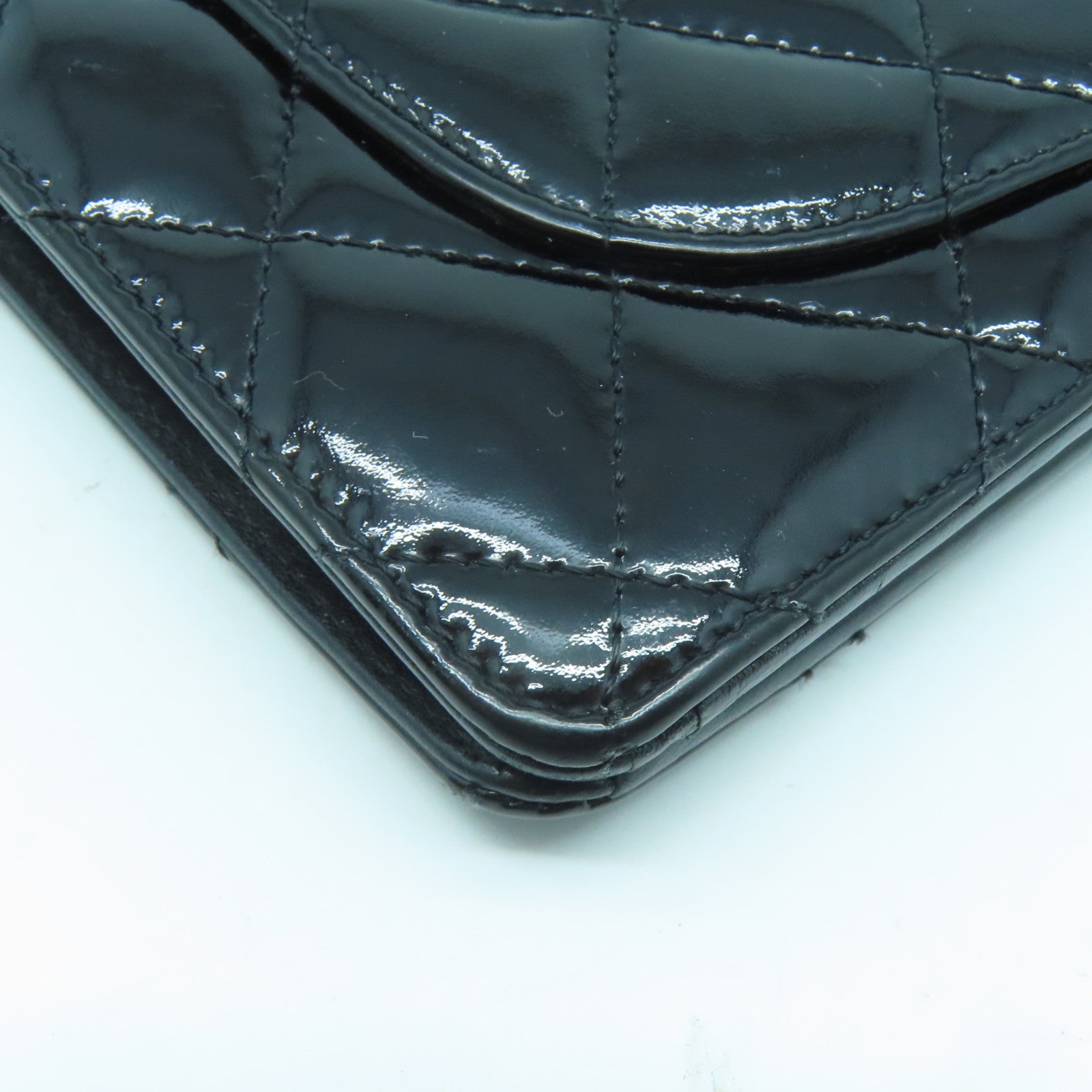 CHANEL 【激減優惠】菱格漆皮皮革Long Wallet銀扣長錢包黑色