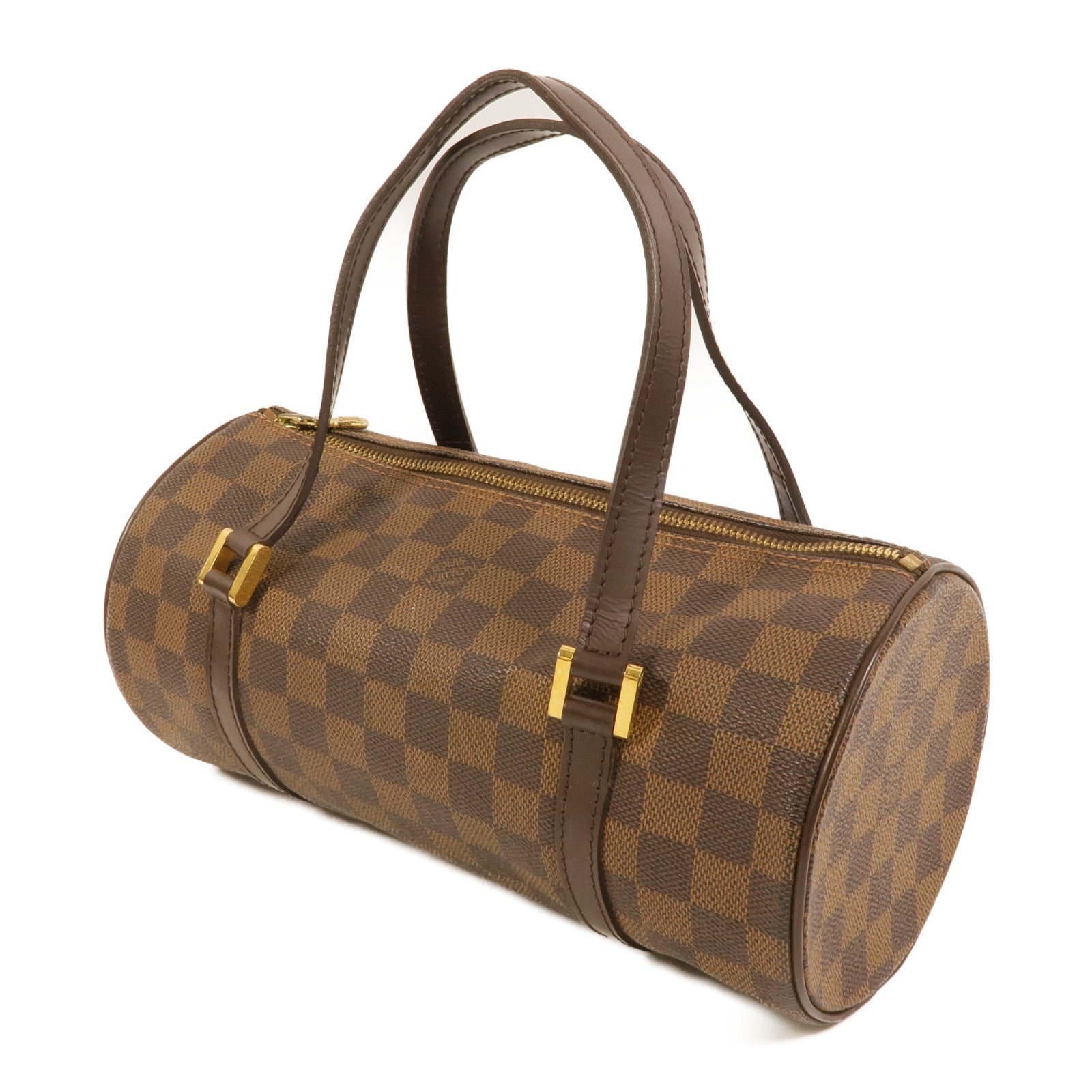 LOUIS VUITTON Damier Papillon PM金扣手挽袋棕色
