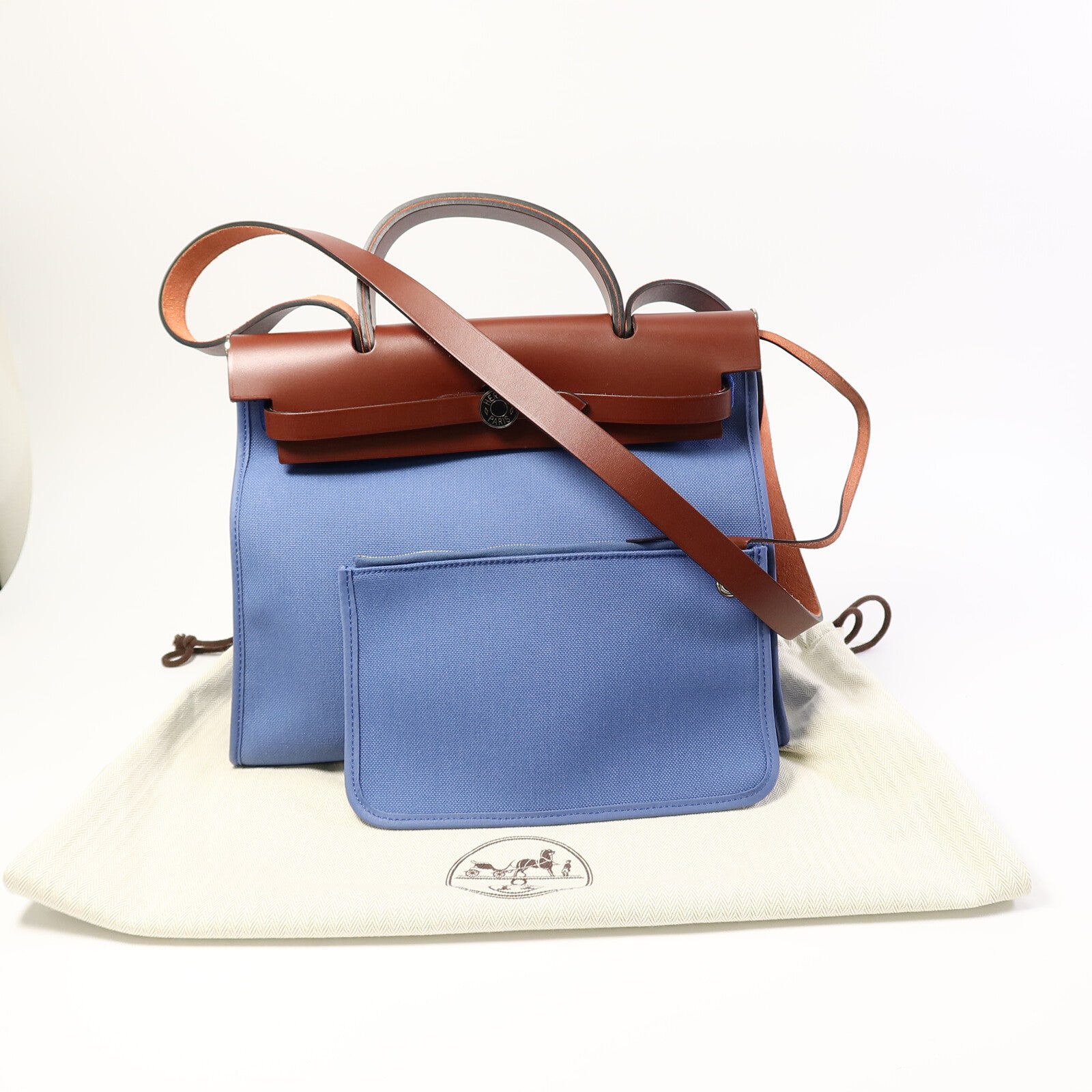 HERMES 帆布Herbag PM手挽肩背兩用袋Bleu Agate/Rouge H
