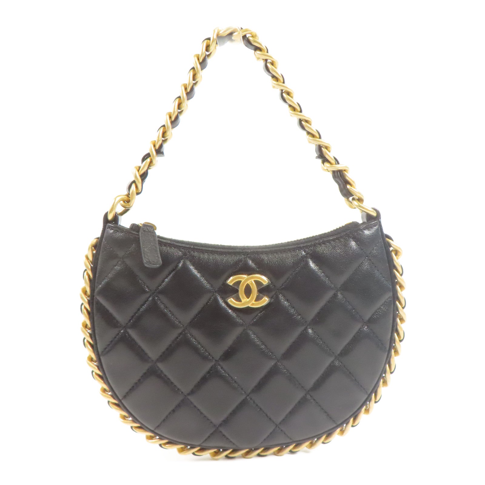 CHANEL 【激減優惠】羊皮皮革Around Hobo金扣鏈帶手挽袋