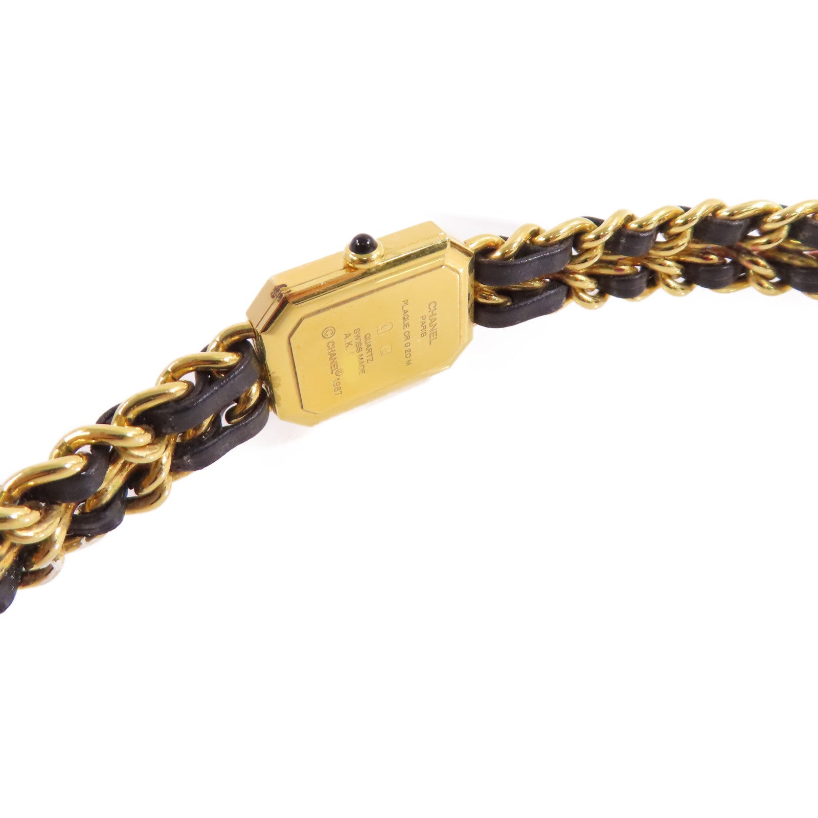 CHANEL Premiere L Watch/不鏽鋼/鍍金/皮帶金扣石英機芯手錶黑色/金色