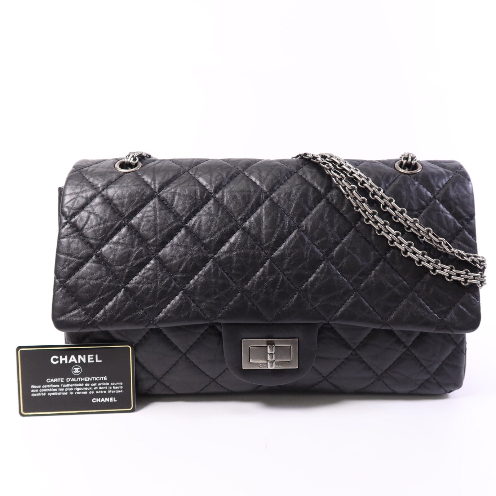 CHANEL 牛皮皮革2.55 Maxi銀扣鏈帶肩背袋