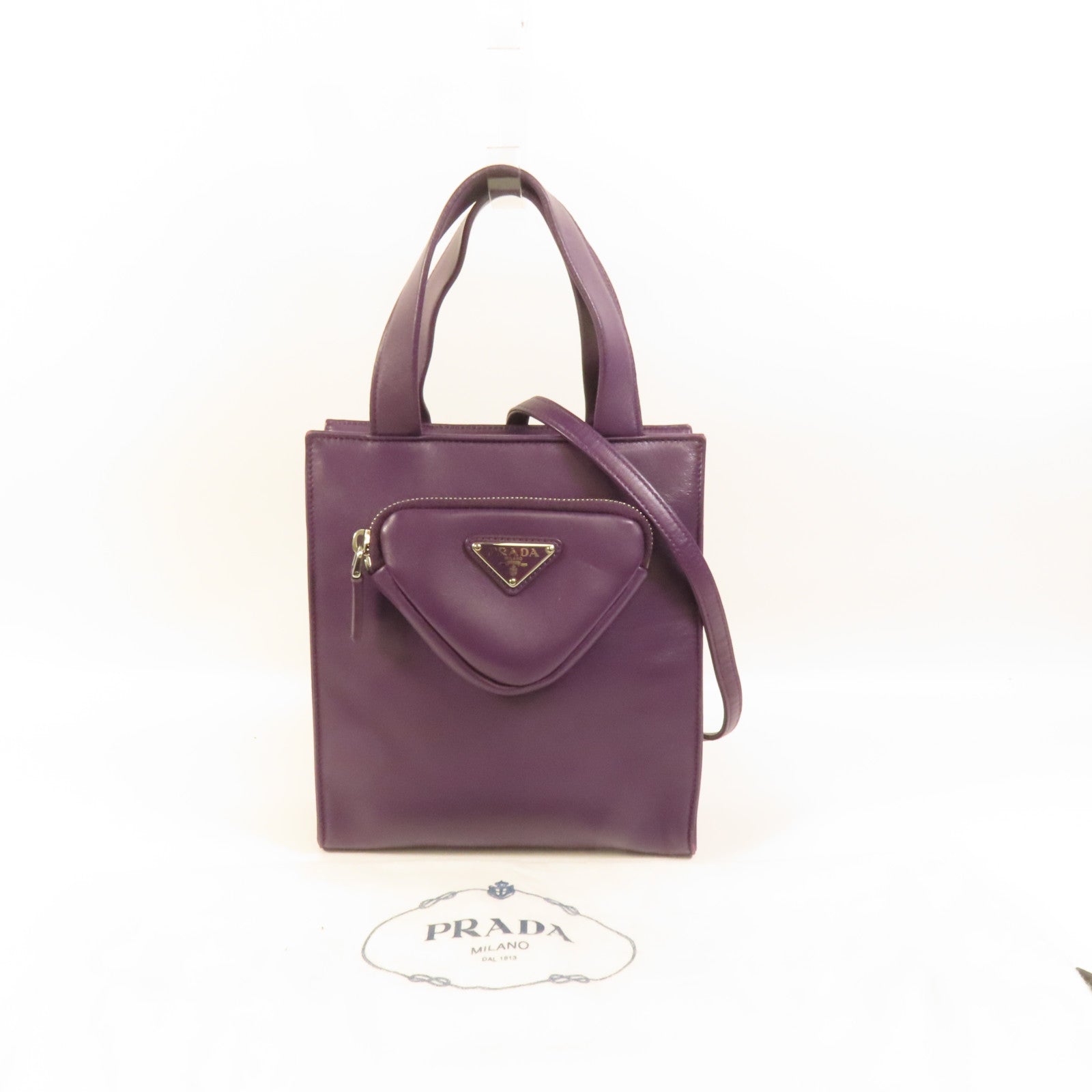PRADA 【激減優惠】羊皮皮革2 Way Shoulder銀扣手挽肩背兩用袋