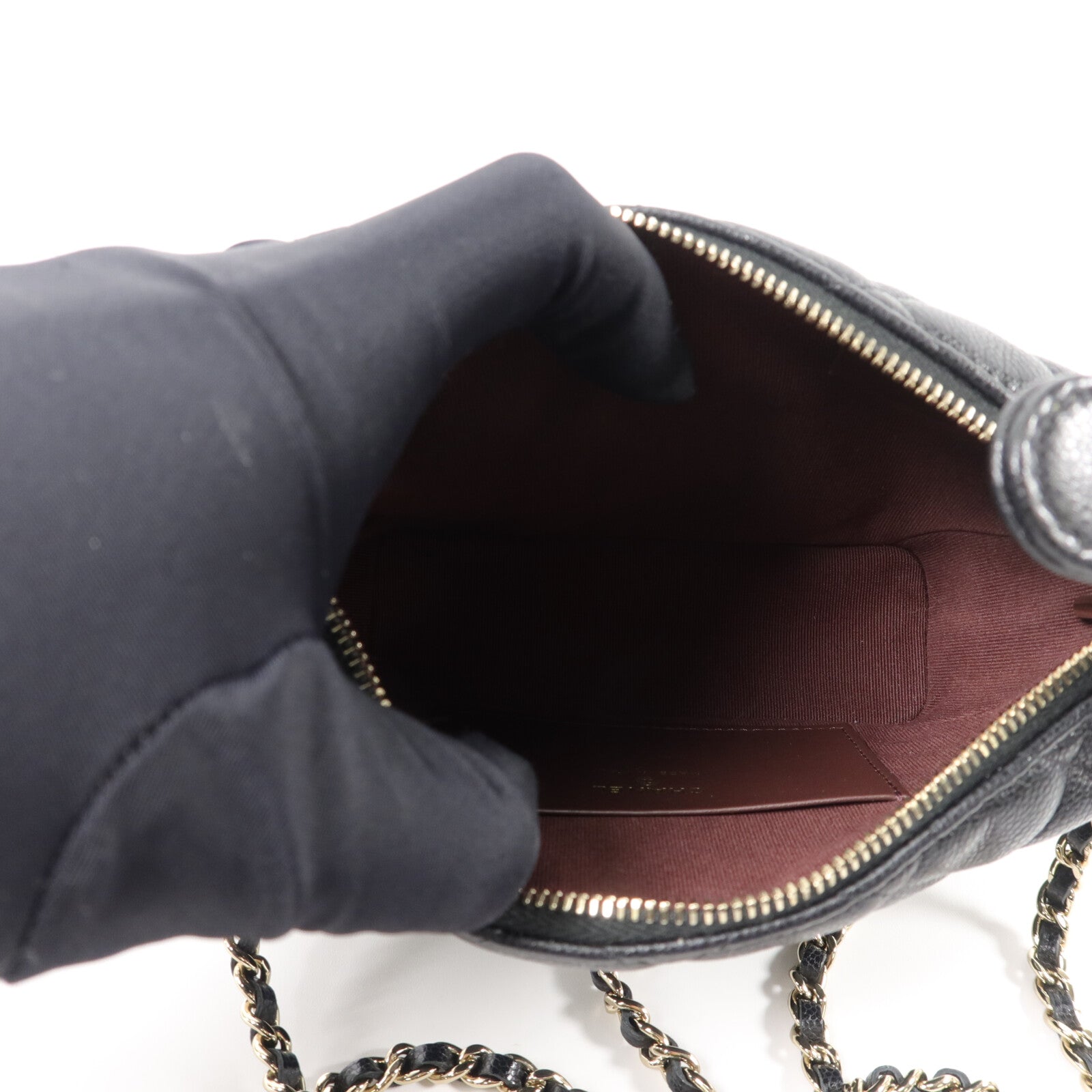 CHANEL 牛皮皮革Mini Hobo鏈帶手挽肩背兩用袋