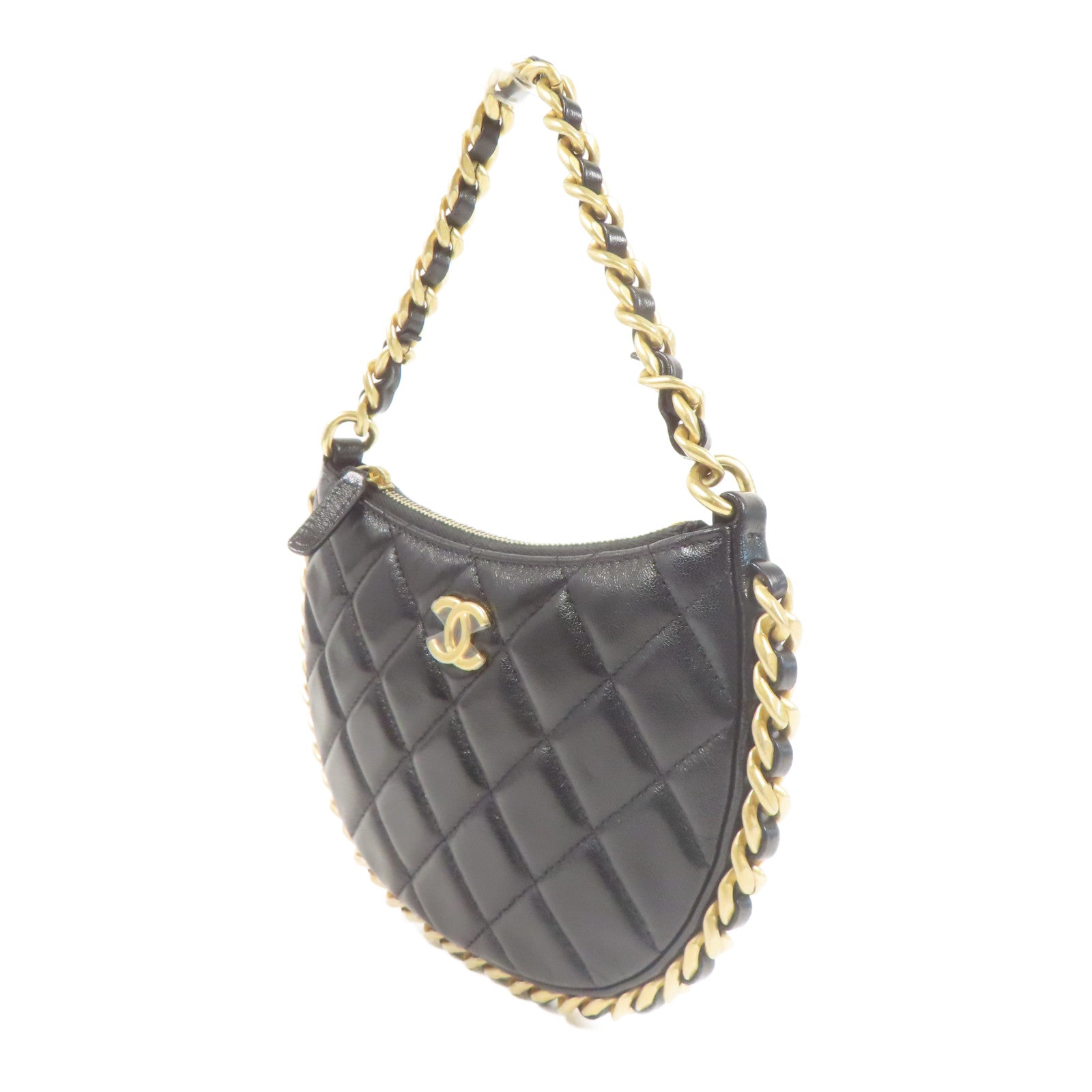 CHANEL 【激減優惠】羊皮皮革Around Hobo金扣鏈帶手挽袋