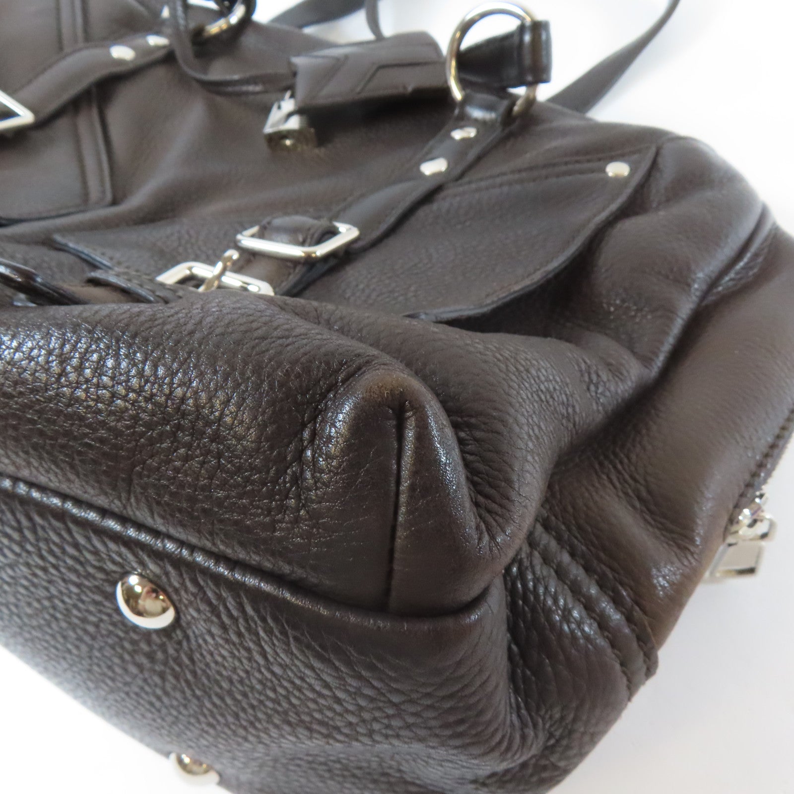 SAINT LAURENT 【激減優惠】牛皮皮革Shoulder Bag銀扣肩背袋啡色