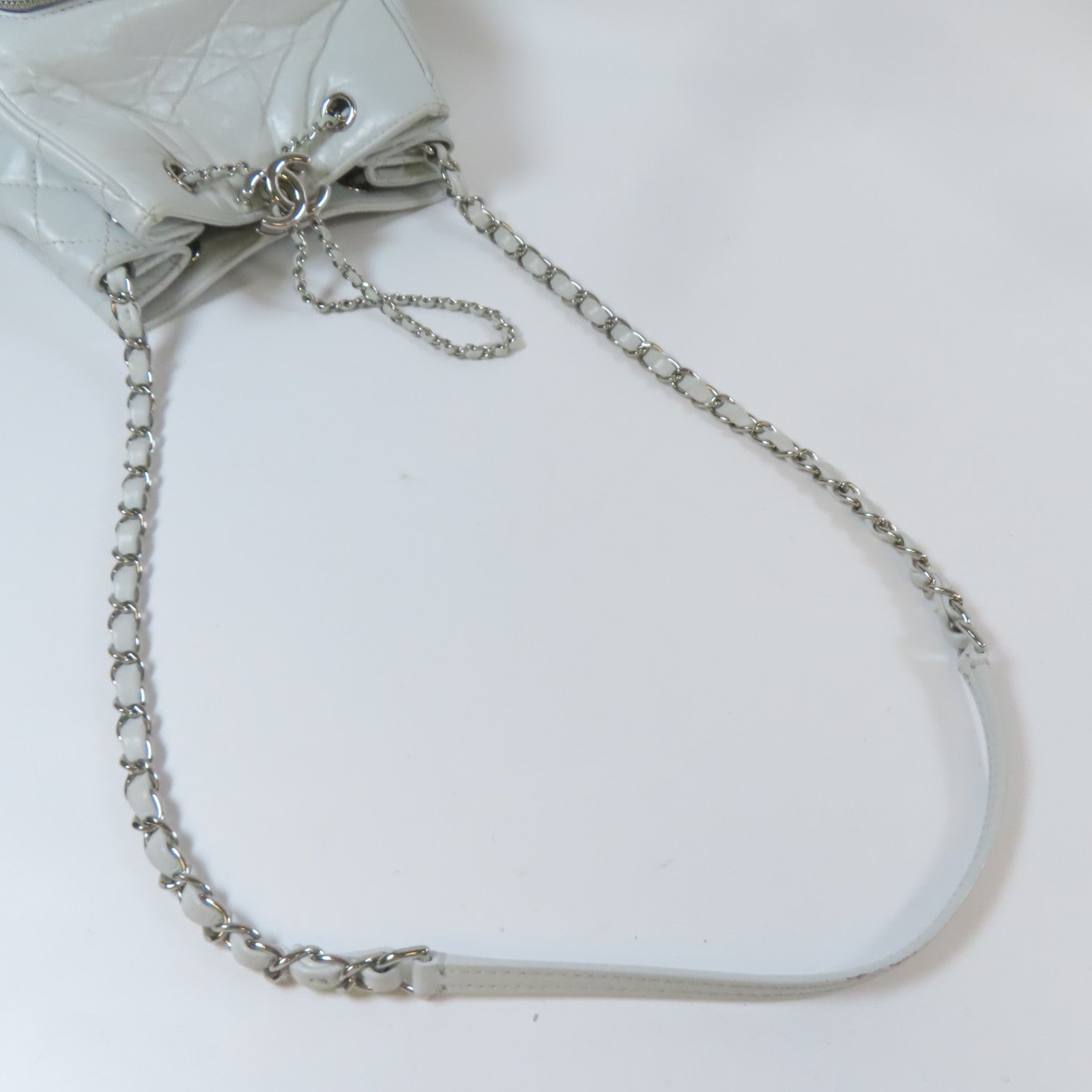 CHANEL 【激減優惠】菱格牛皮皮革Chain Shoulder Bag銀扣鏈帶肩背袋灰色