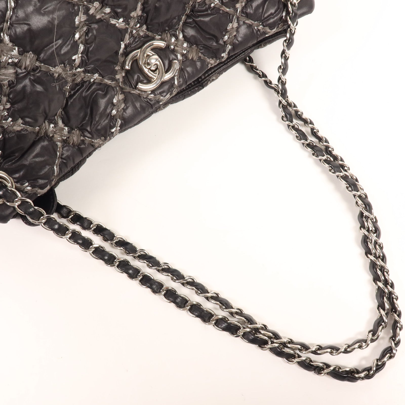 CHANEL 尼龍Shoulder Bag銀扣鏈帶肩背袋