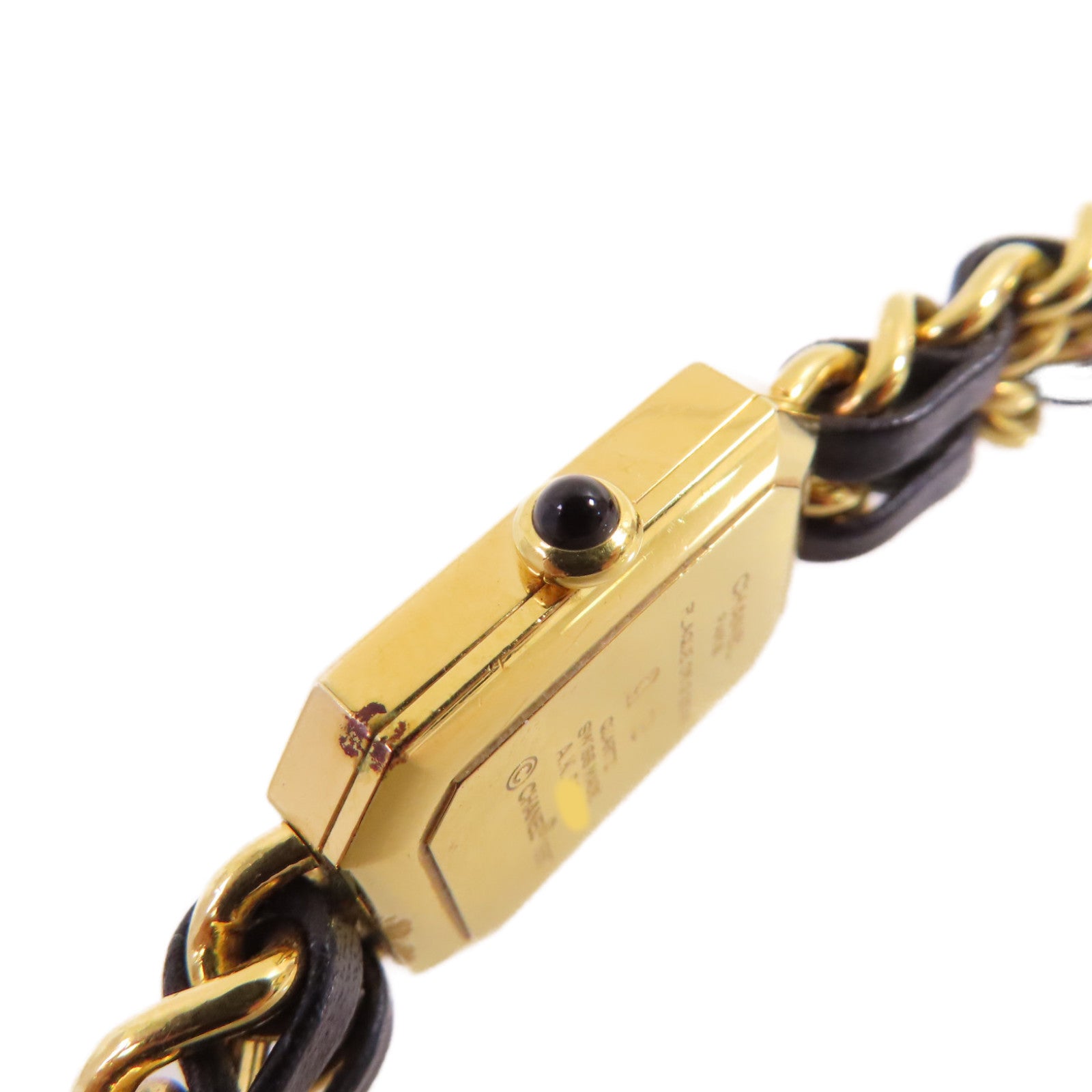 CHANEL Premiere L Watch/不鏽鋼/鍍金/皮帶金扣石英機芯手錶黑色/金色