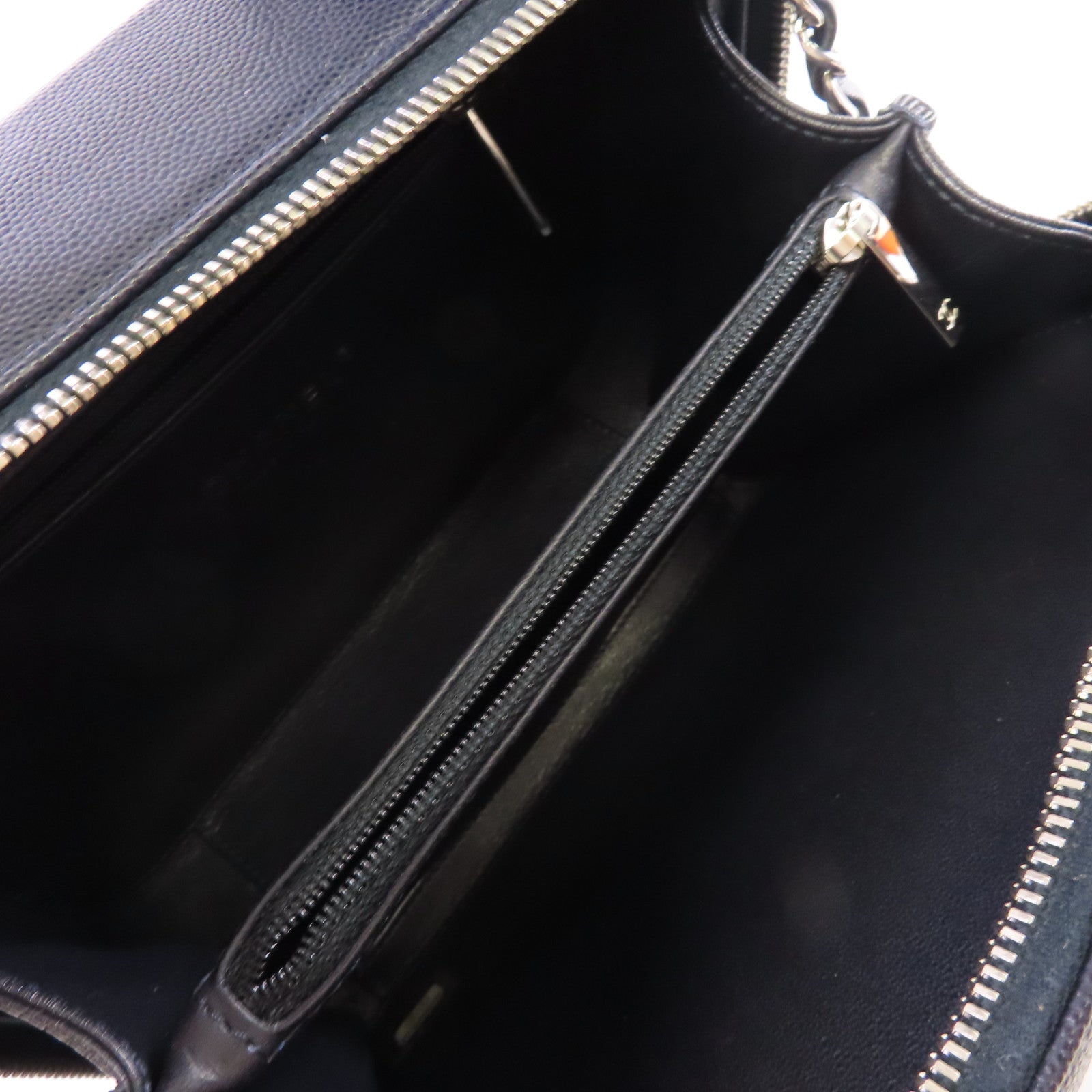 CHANEL 菱格Caviar皮革Vanity Case 2way Shoulder Bag銀扣鏈帶手挽肩背兩用袋深藍色