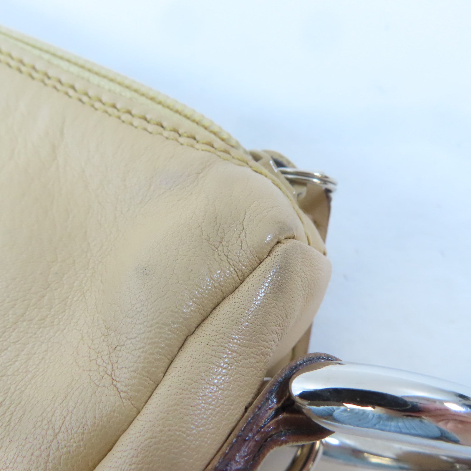 GUCCI 【激減優惠】皮革/Bamboo Handbag銀扣手挽袋米色