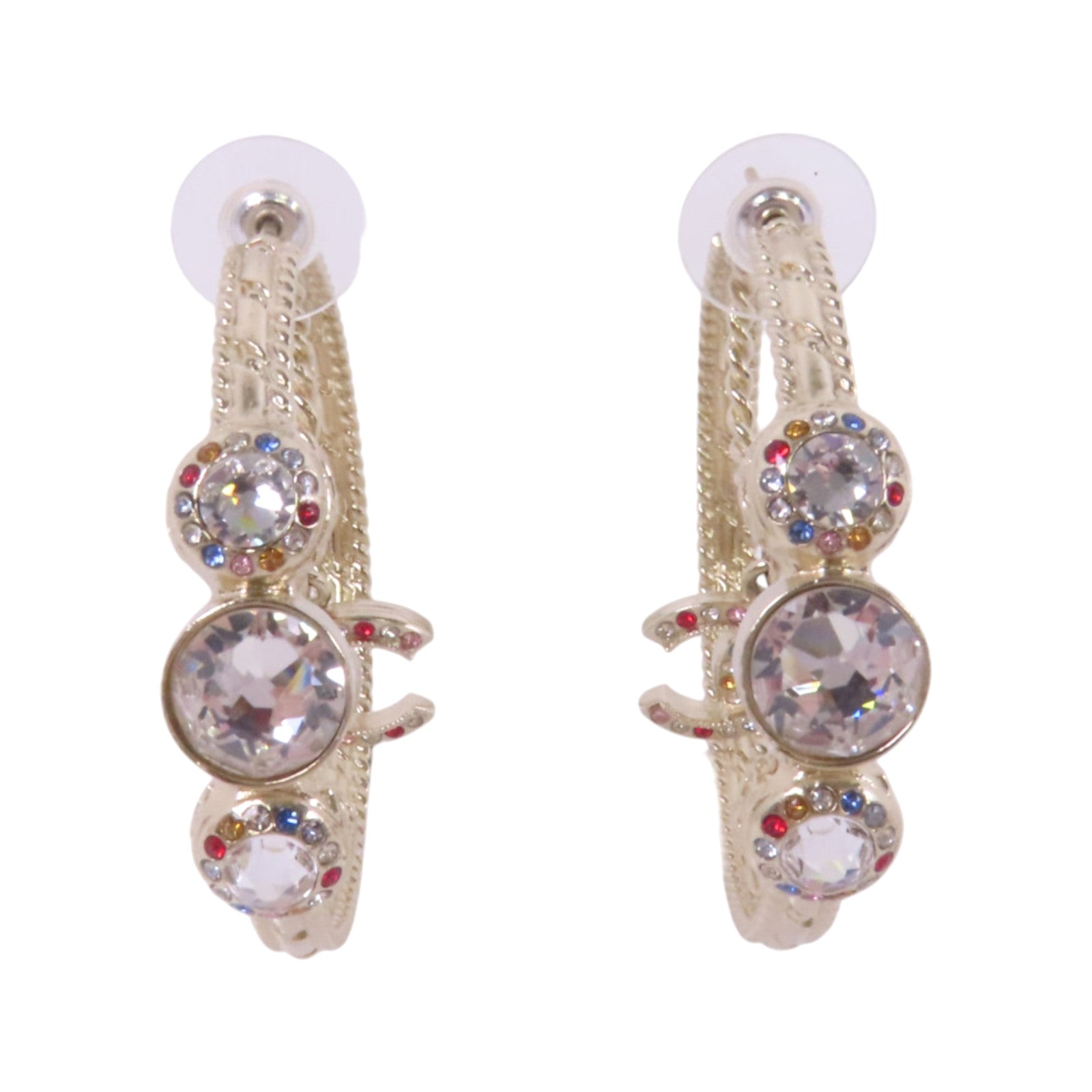 CHANEL 金屬/水鑽Earrings銀扣耳環