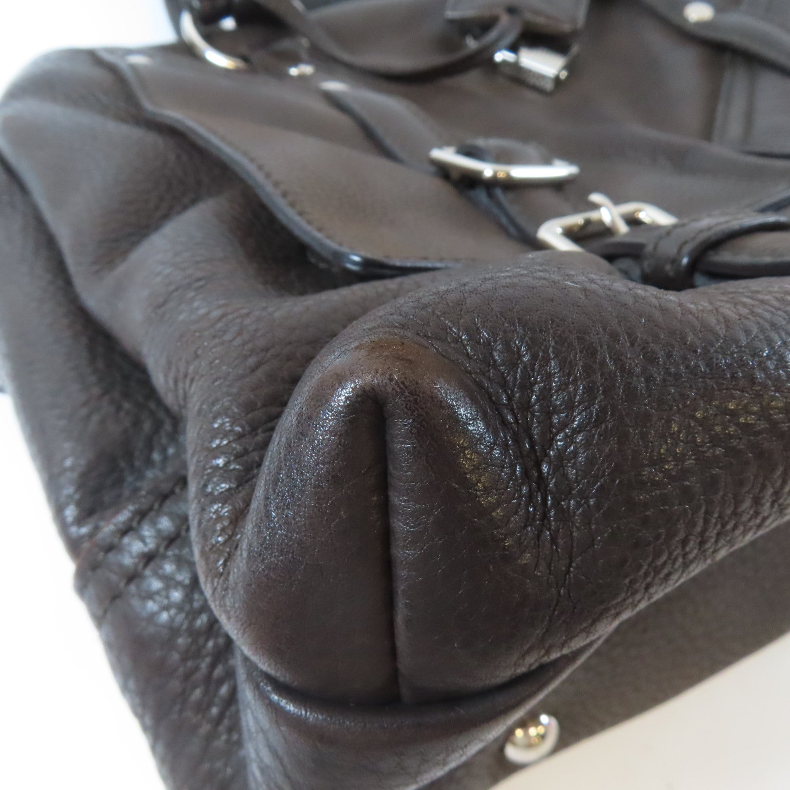 SAINT LAURENT 【激減優惠】牛皮皮革Shoulder Bag銀扣肩背袋啡色