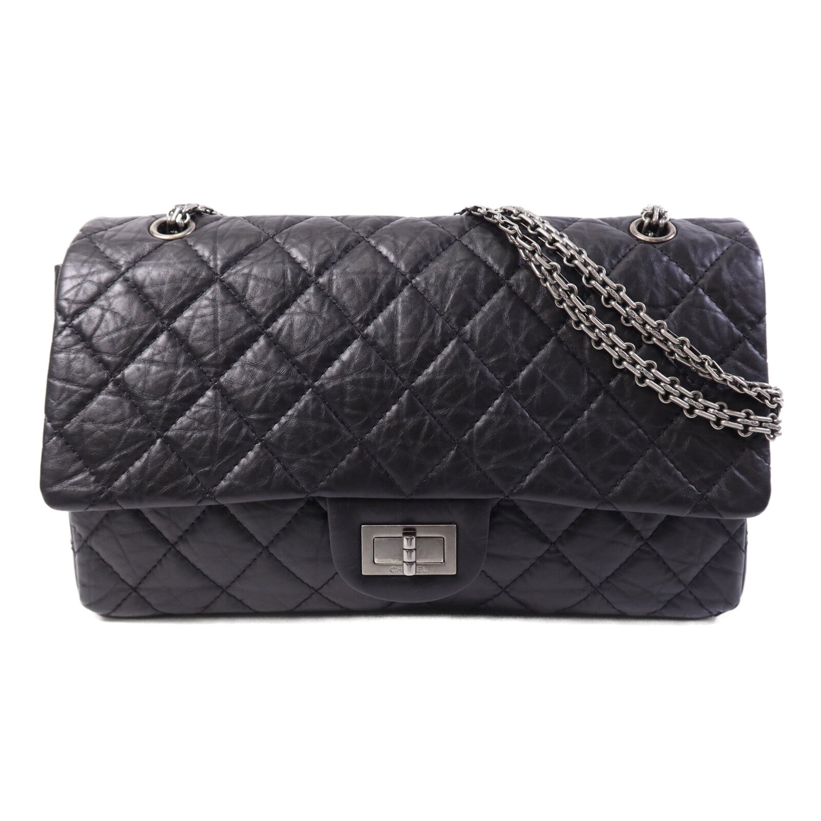 CHANEL 牛皮皮革2.55 Maxi銀扣鏈帶肩背袋