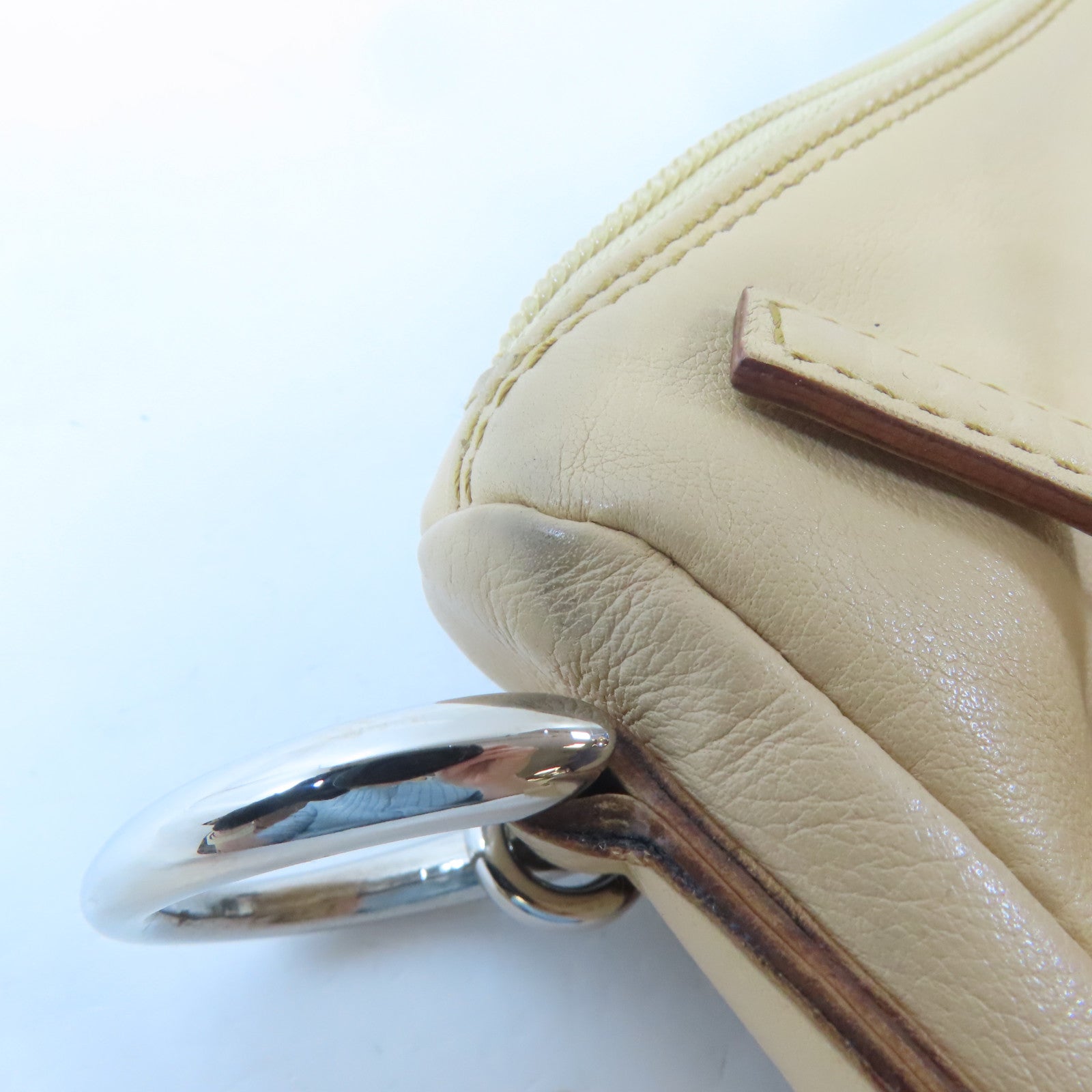 GUCCI 【激減優惠】皮革/Bamboo Handbag銀扣手挽袋米色
