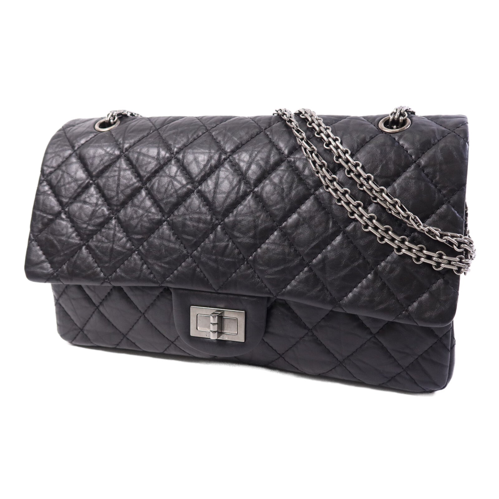 CHANEL 牛皮皮革2.55 Maxi銀扣鏈帶肩背袋