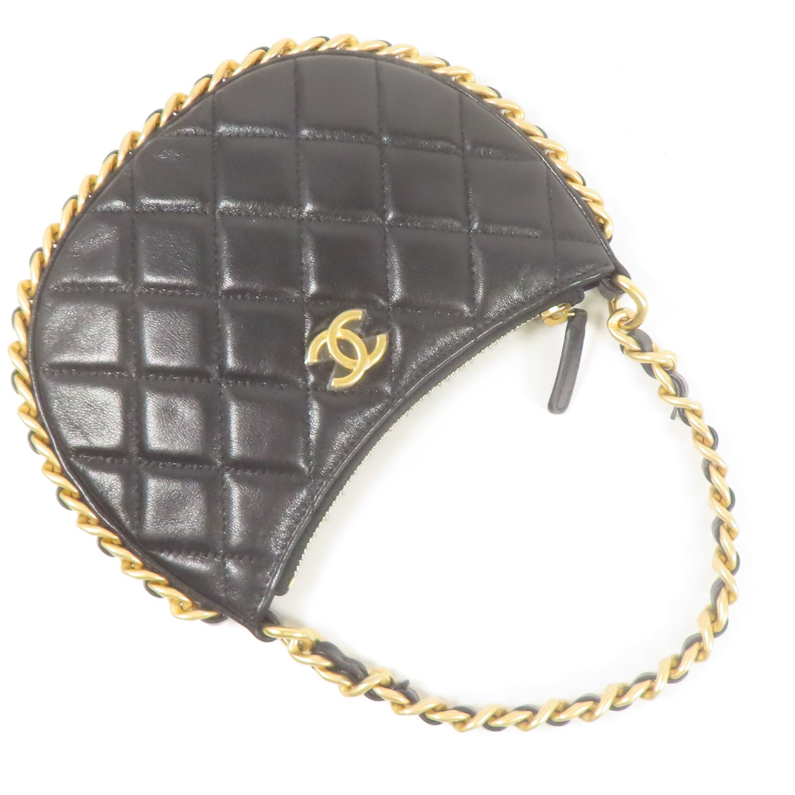 CHANEL 【激減優惠】羊皮皮革Around Hobo金扣鏈帶手挽袋