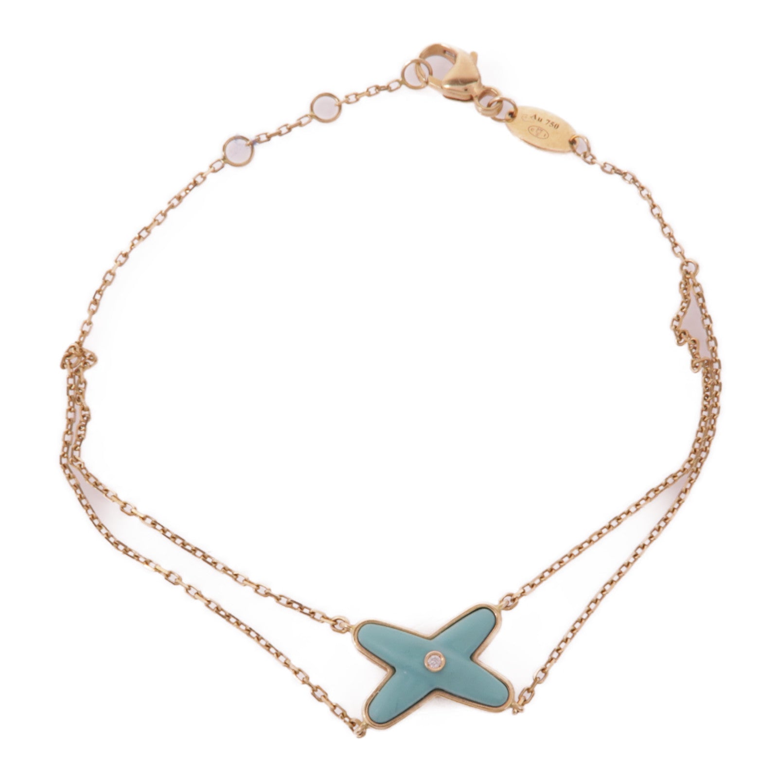 Chaumet 18K玫瑰金Jeux De Liens Bracelet綠松石/鑽石手鏈