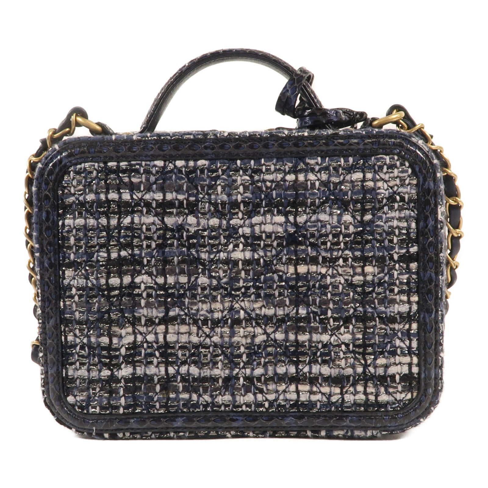 CHANEL 斜紋軟呢Vanity Case金扣鏈帶肩背袋