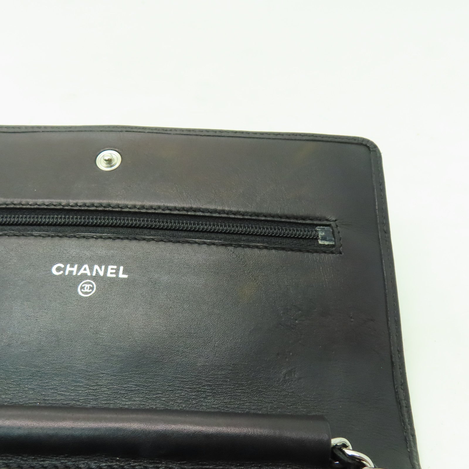 CHANEL 菱格羊皮皮革Chain Shoulder銀扣鏈帶肩背袋黑色