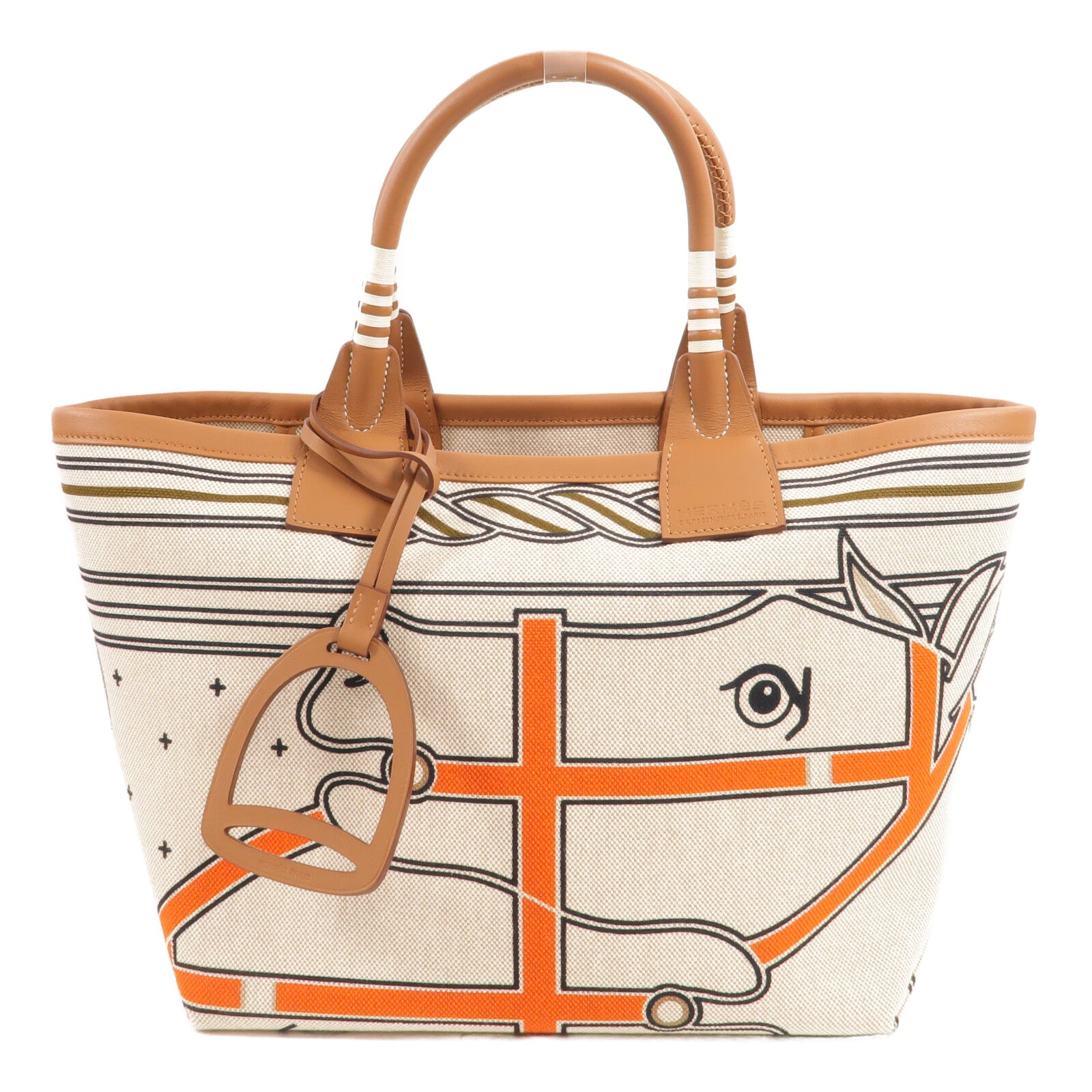 HERMES 帆布/Swift皮革Steeple 25手挽袋Gold/Ecru