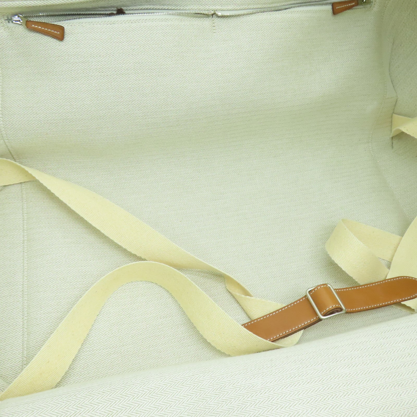 HERMES 【激減優惠】帆布Caleche Rolling Luggage銀扣行李箱米色/啡色