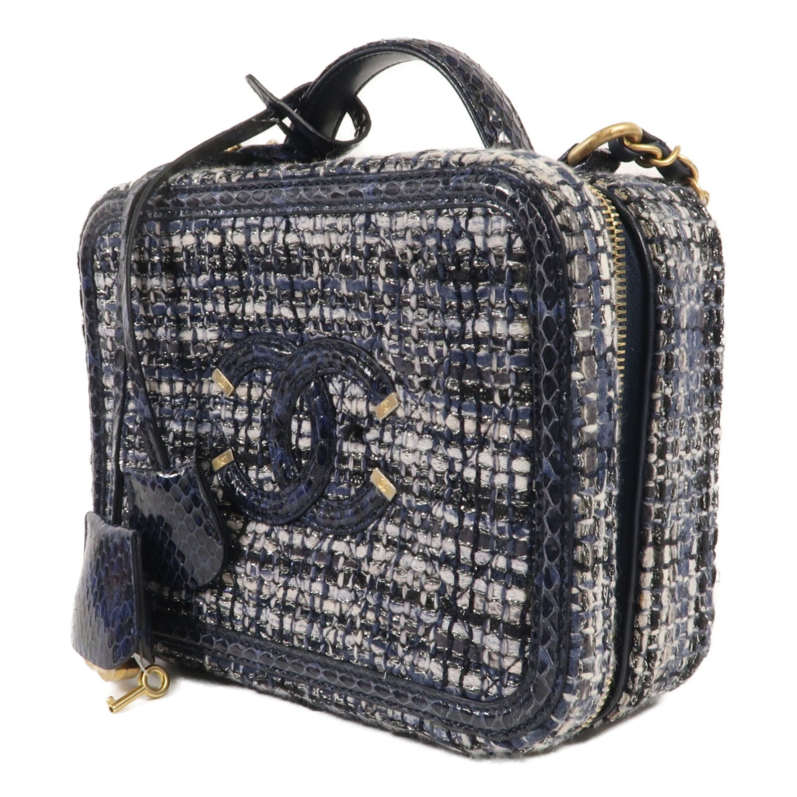 CHANEL 斜紋軟呢Vanity Case金扣鏈帶肩背袋