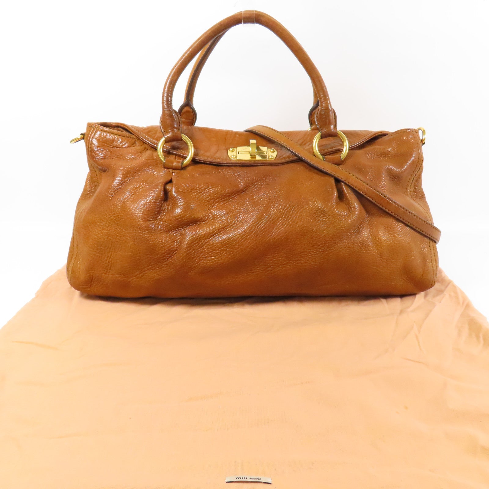 Miu Miu 牛皮皮革2 Way Shoulder金扣手挽肩背兩用袋