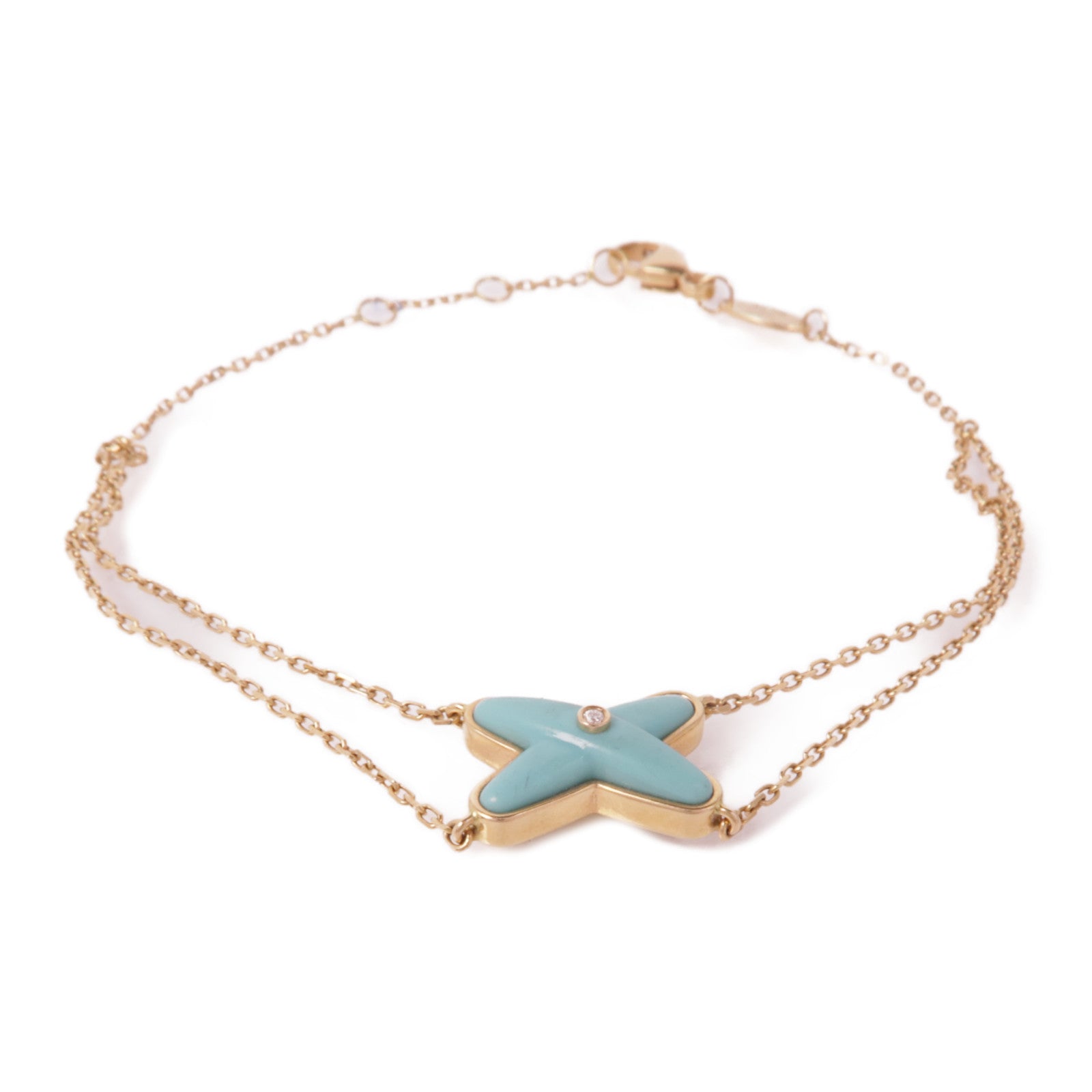 Chaumet 18K玫瑰金Jeux De Liens Bracelet綠松石/鑽石手鏈