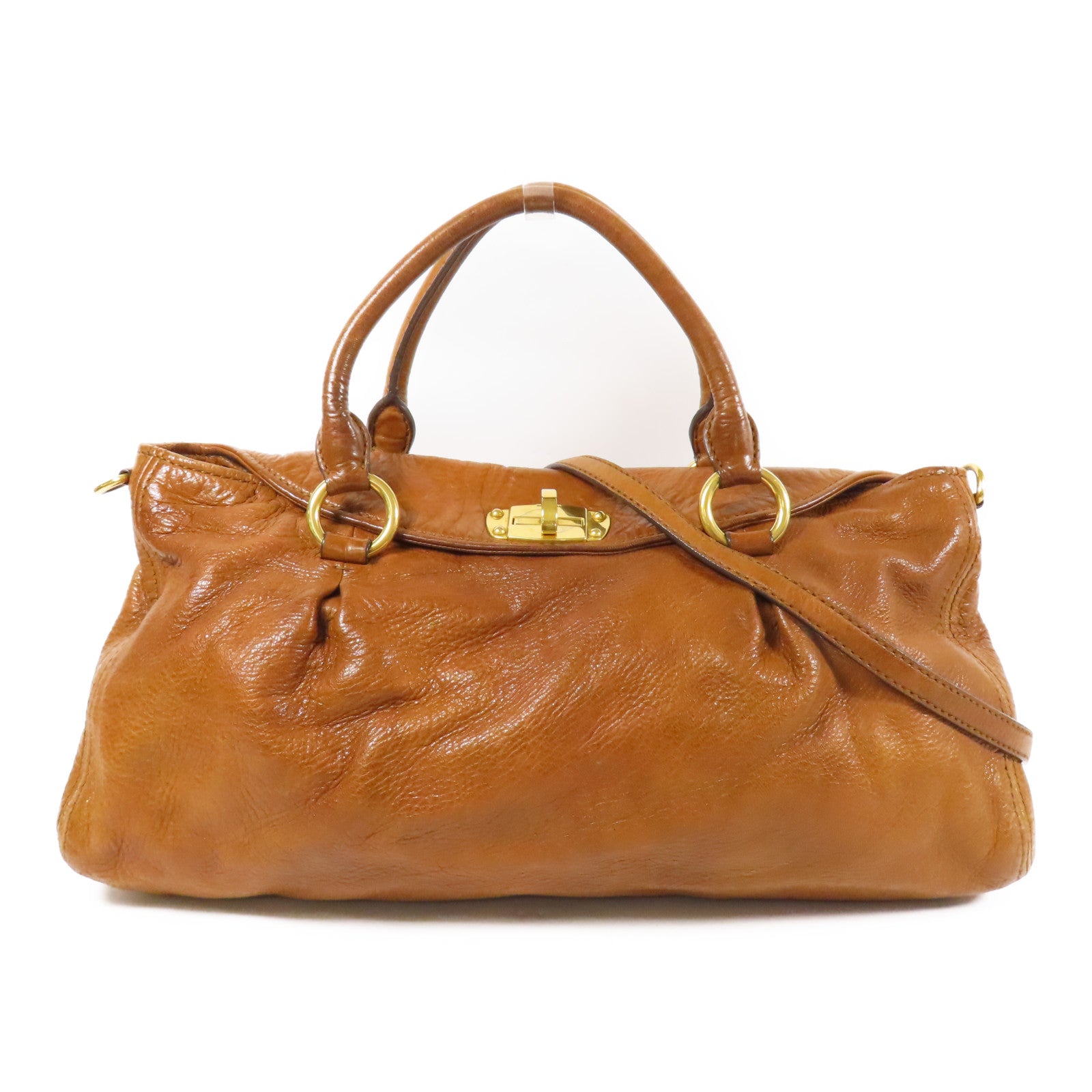 Miu Miu 牛皮皮革2 Way Shoulder金扣手挽肩背兩用袋